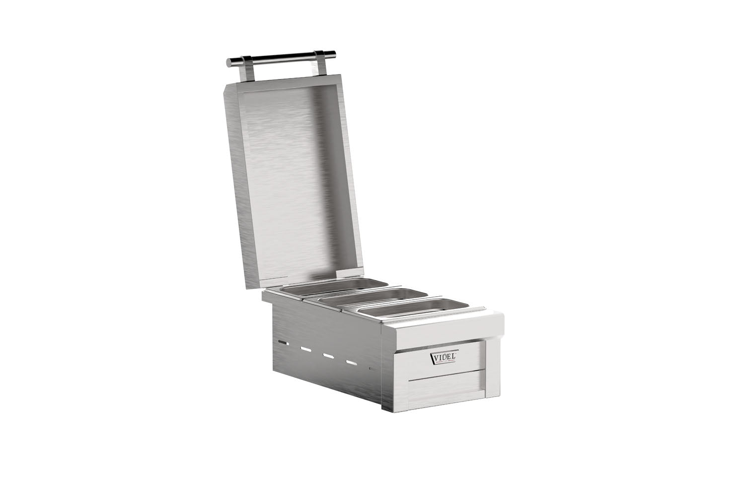Videl USA Alta 60I B Complete BBQ Island with Gran Plancha & Fuego III Food Warmer - Powder Coated