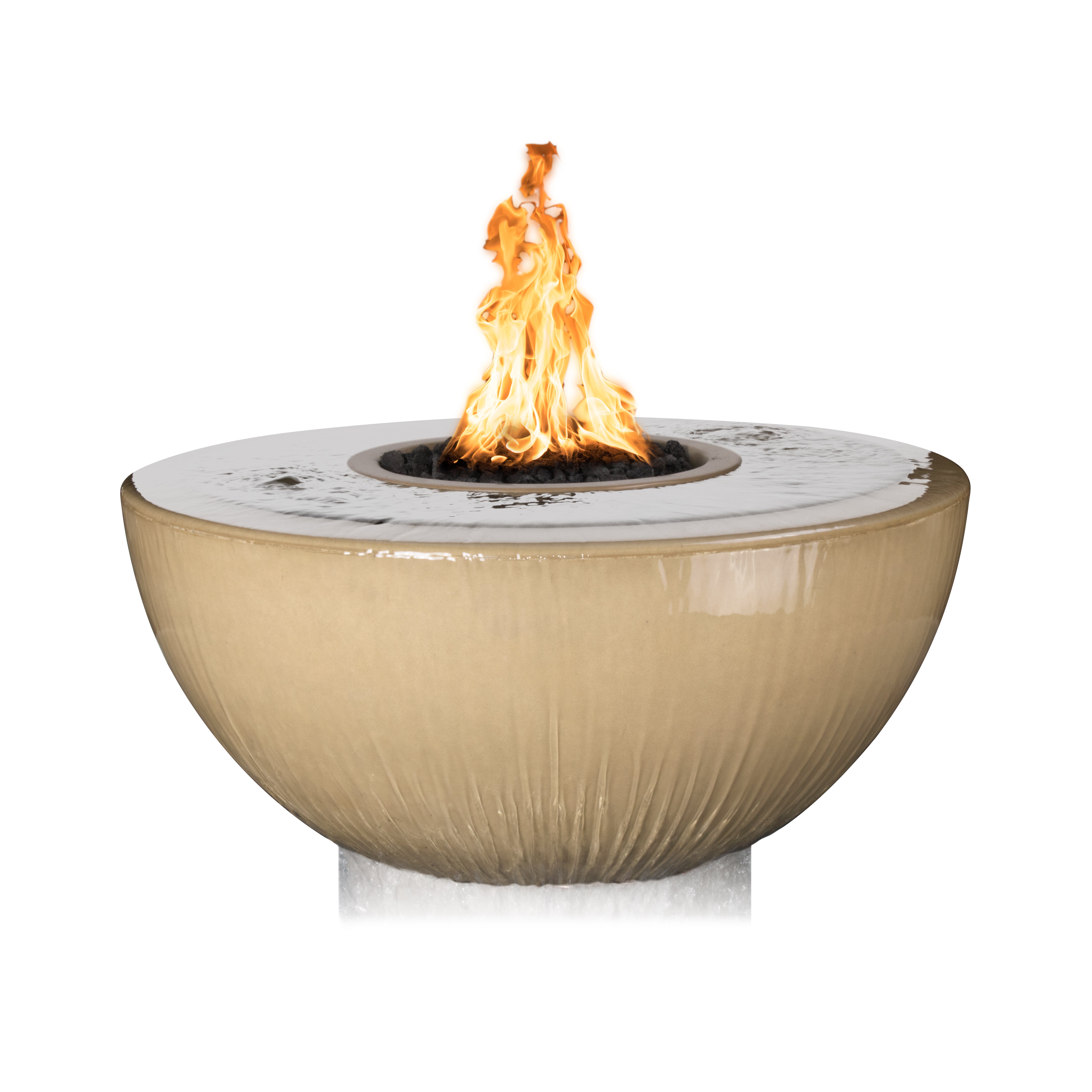 The Outdoor Plus Round Sedona Fire & Water Bowl - GFRC Concrete - 360° Spill - 38-Inch