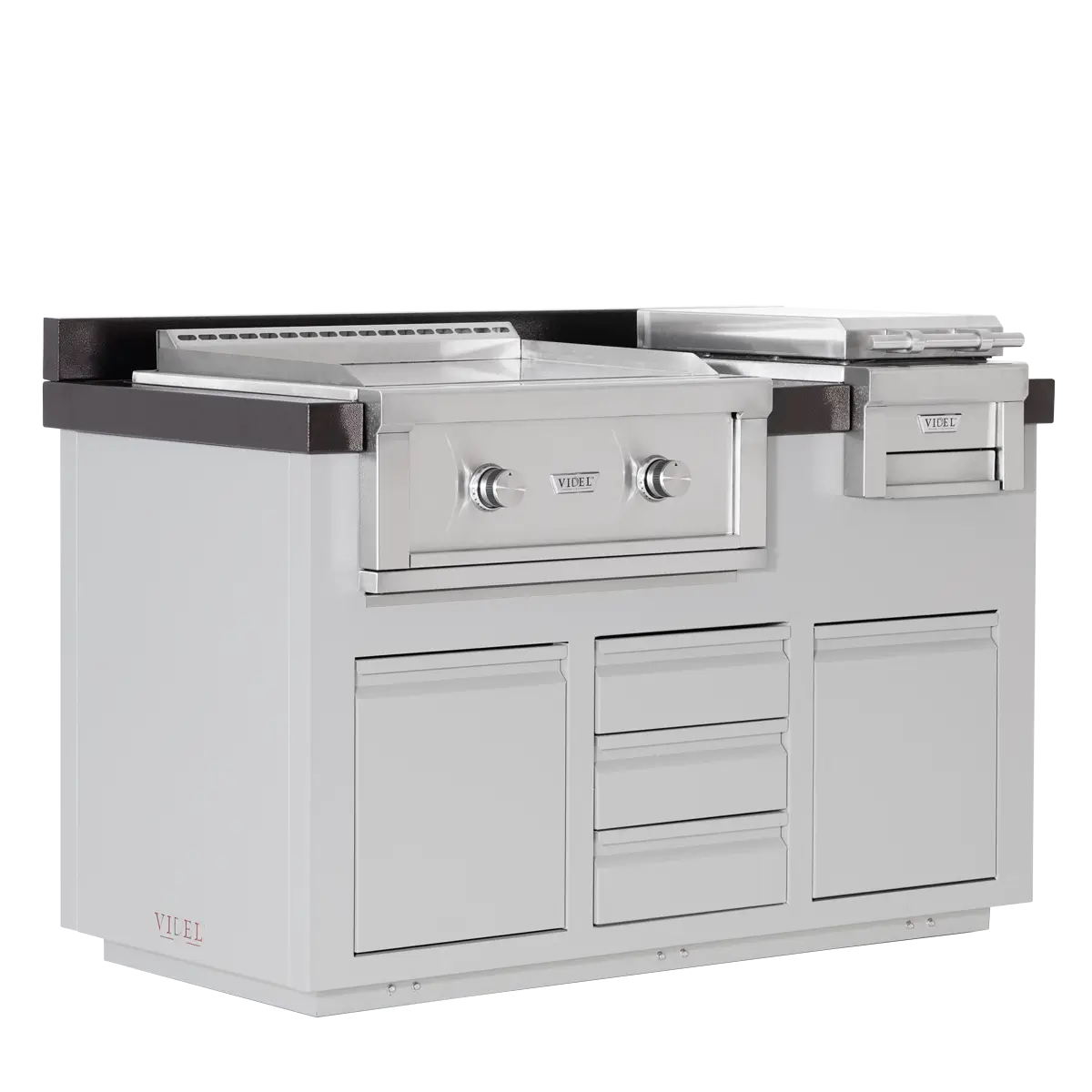 Videl USA Alta 60I B Complete BBQ Island with Gran Plancha & Fuego III Food Warmer - Powder Coated