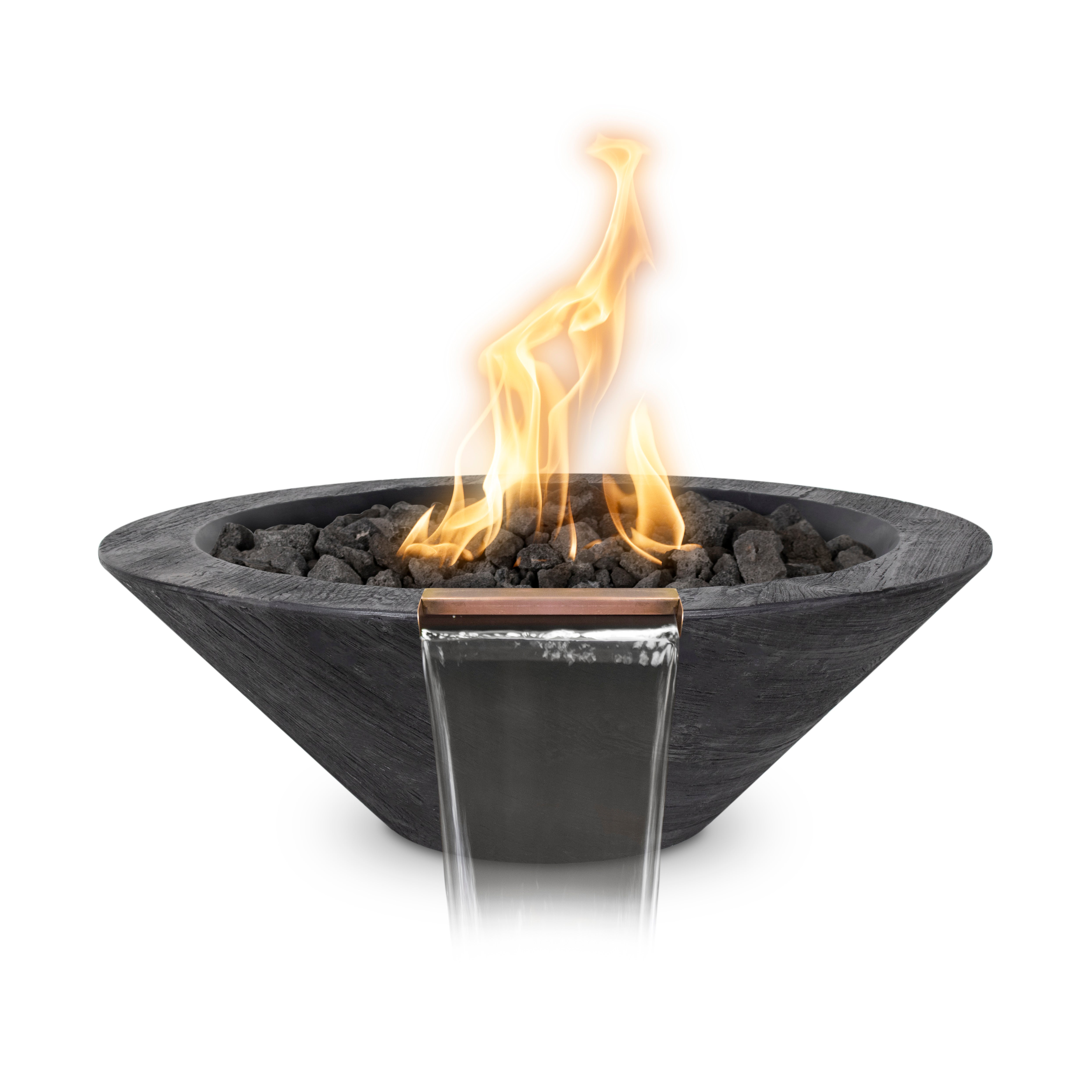 The Outdoor Plus Round Cazo Fire & Water Bowl - Wood Grain GFRC Concrete 32-Inch - Backyard Ember