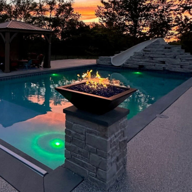 The Outdoor Plus  Square Maya Fire Bowl - Wood Grain GFRC Concrete 30-Inch - Backyard Ember