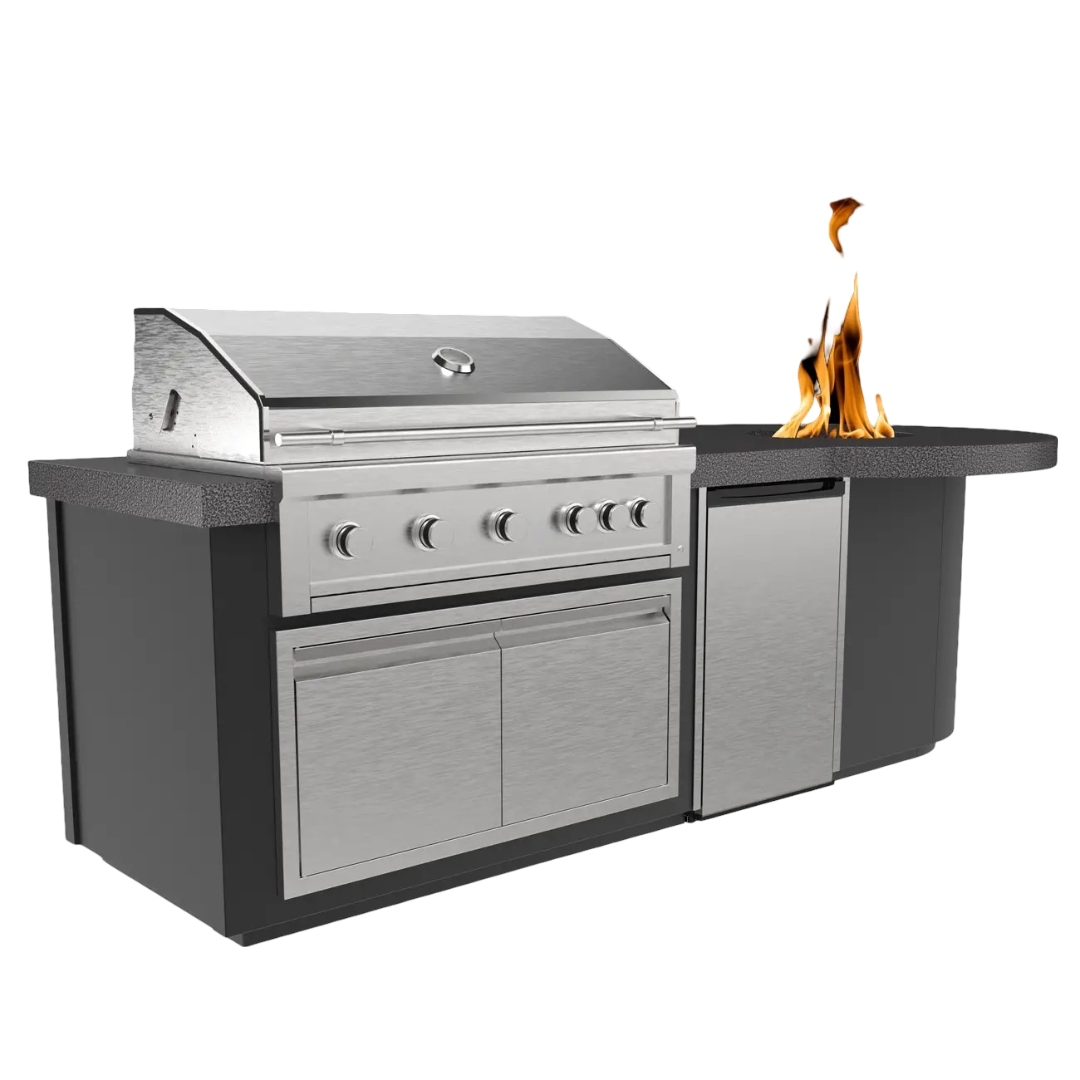 Videl USA Luxe 112I Complete BBQ Island with Fire Pit and Fridge