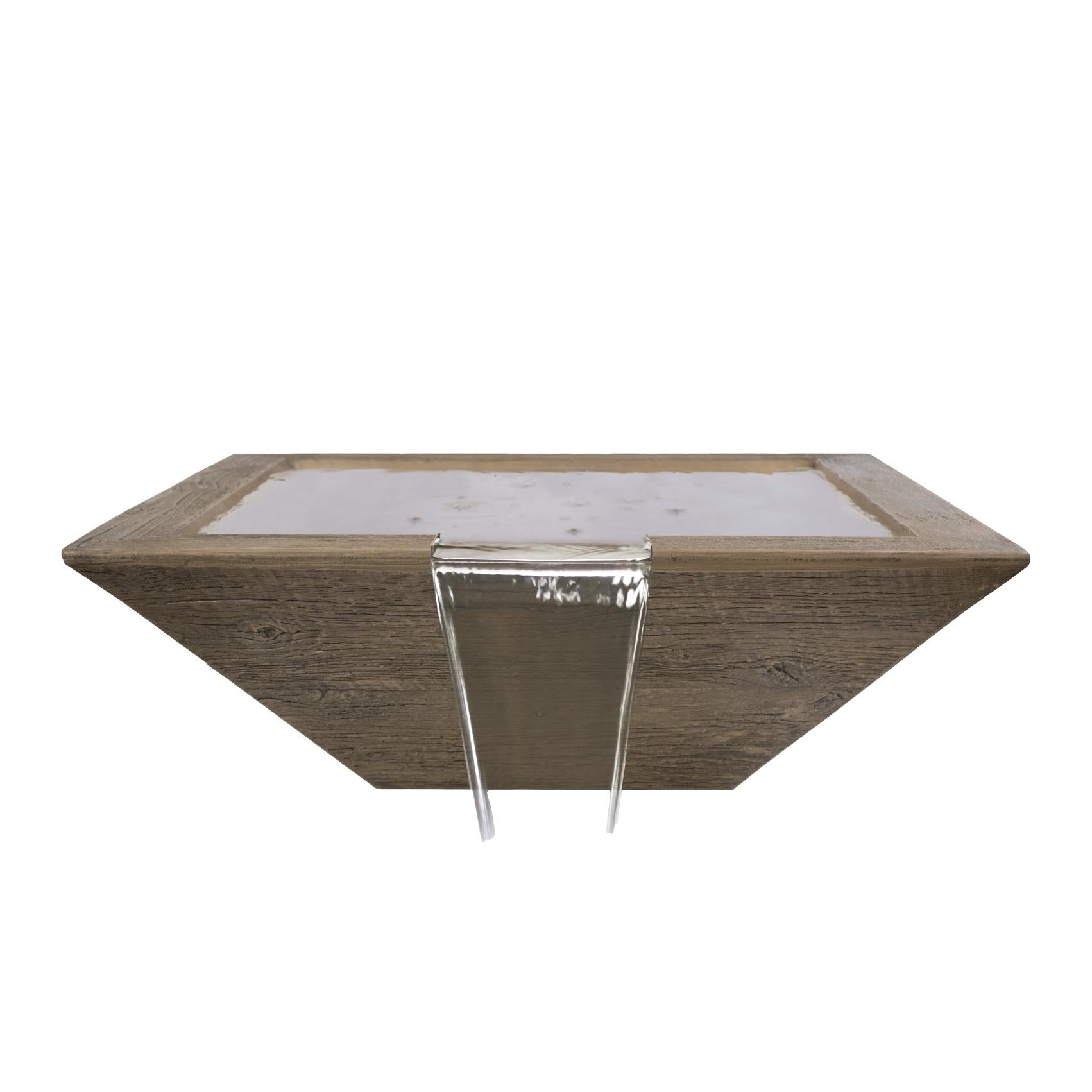 The Outdoor Plus Square Maya Water Bowl - Wood Grain GFRC Concrete 30-Inch - Backyard Ember