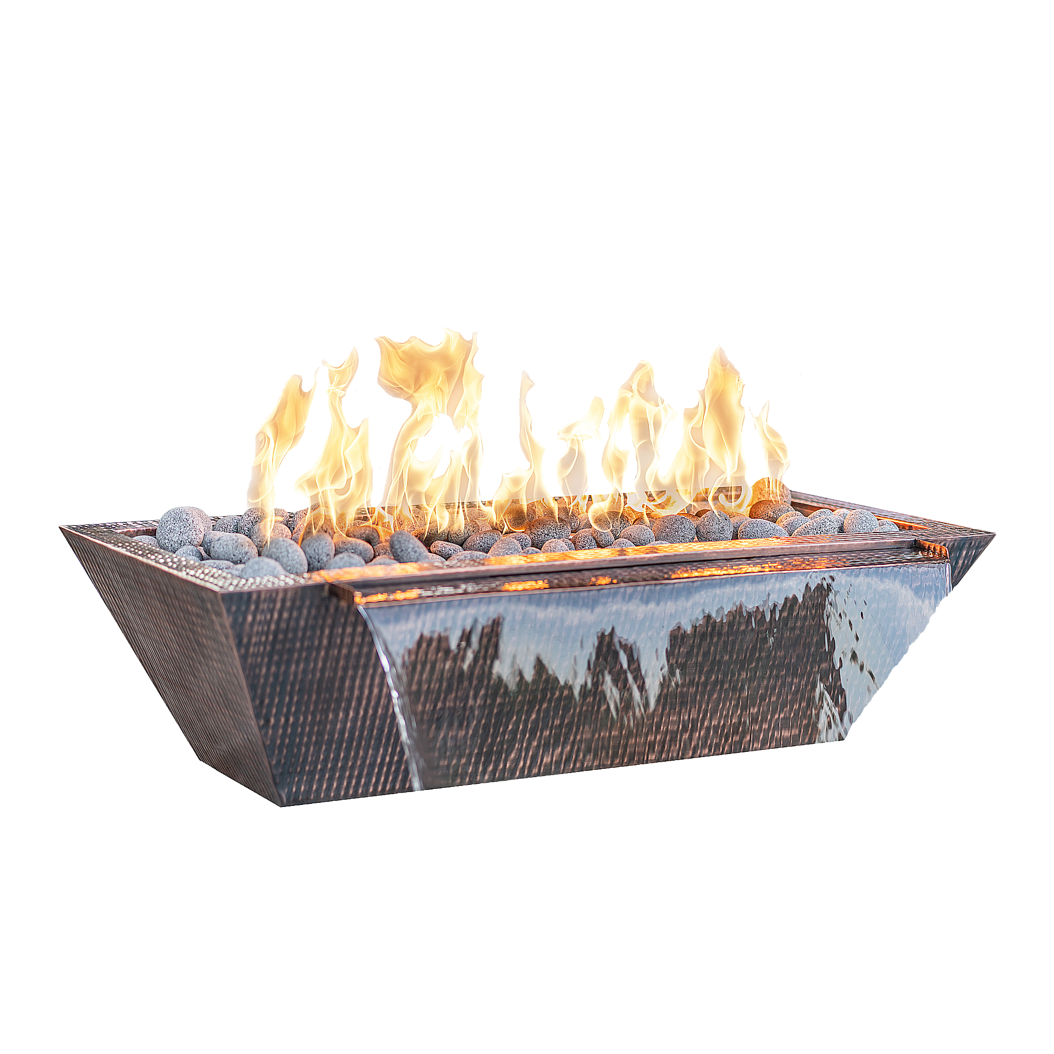 The Outdoor Plus Rectangular Linear Maya Fire & Water Bowl - Copper