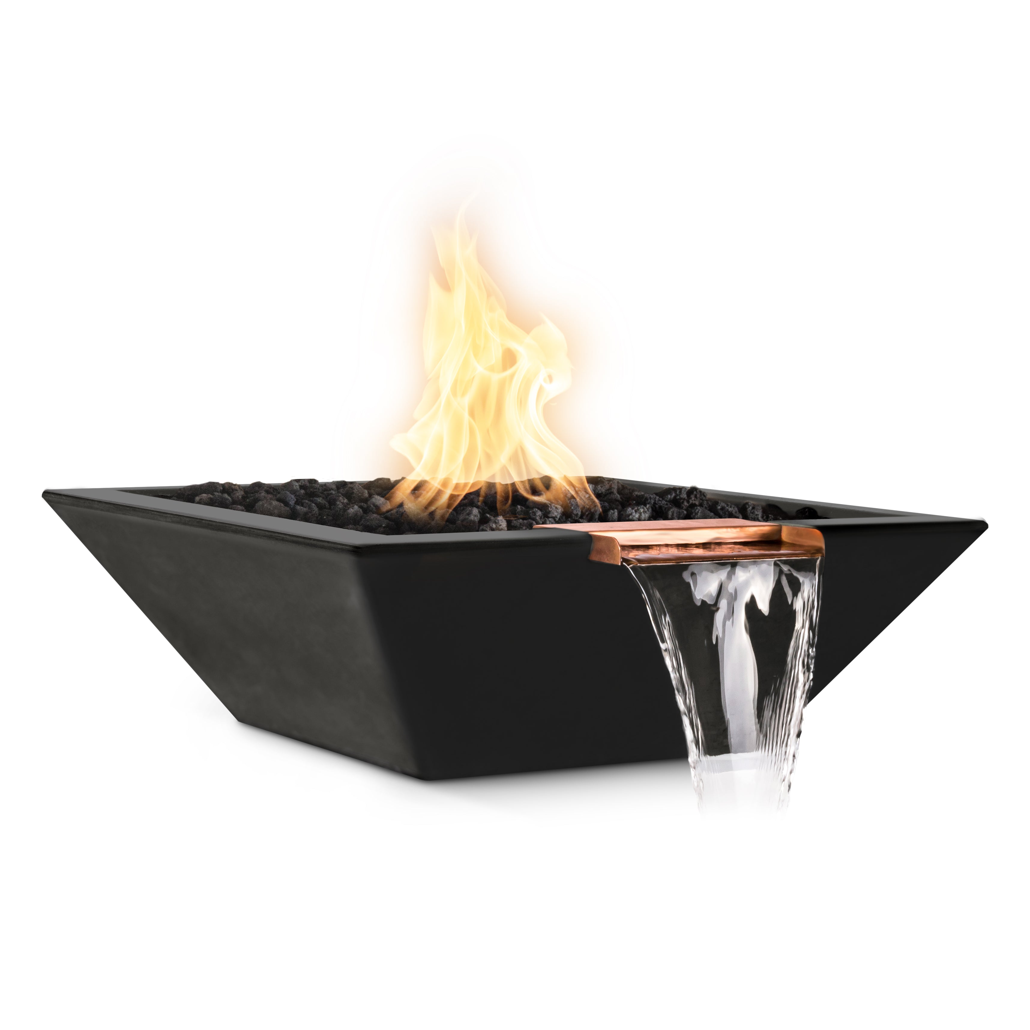 The Outdoor Plus Square Maya Fire & Water Bowl - GFRC Concrete  36-Inch - Backyard Ember