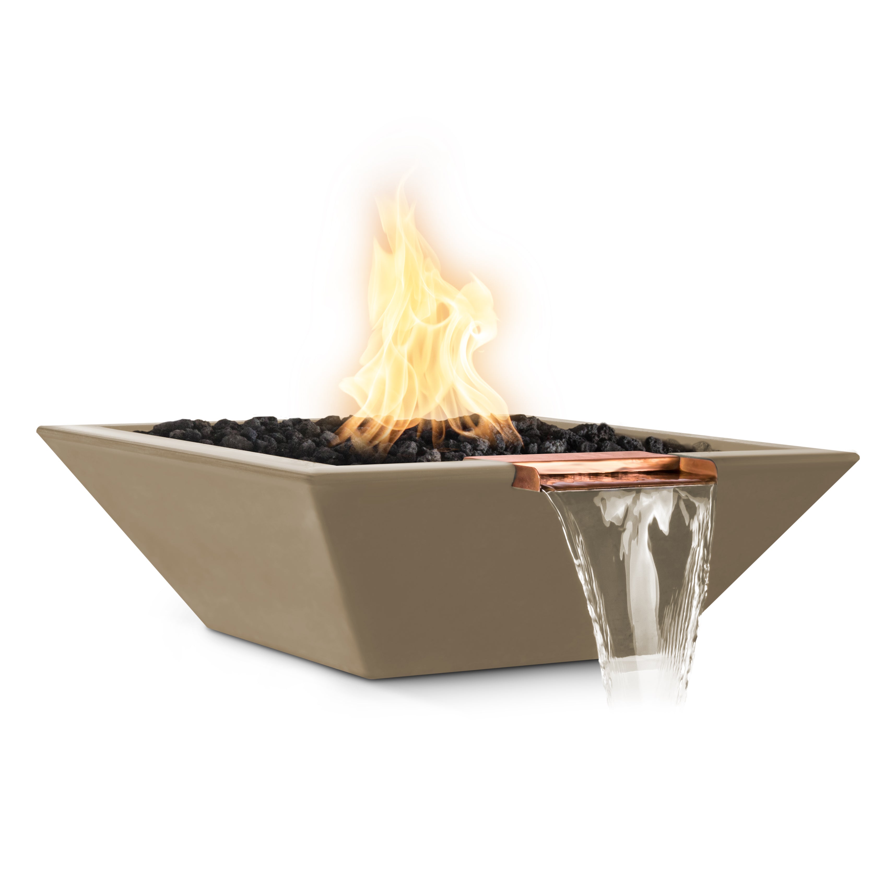 The Outdoor Plus Square Maya Fire & Water Bowl - GFRC Concrete  36-Inch - Backyard Ember