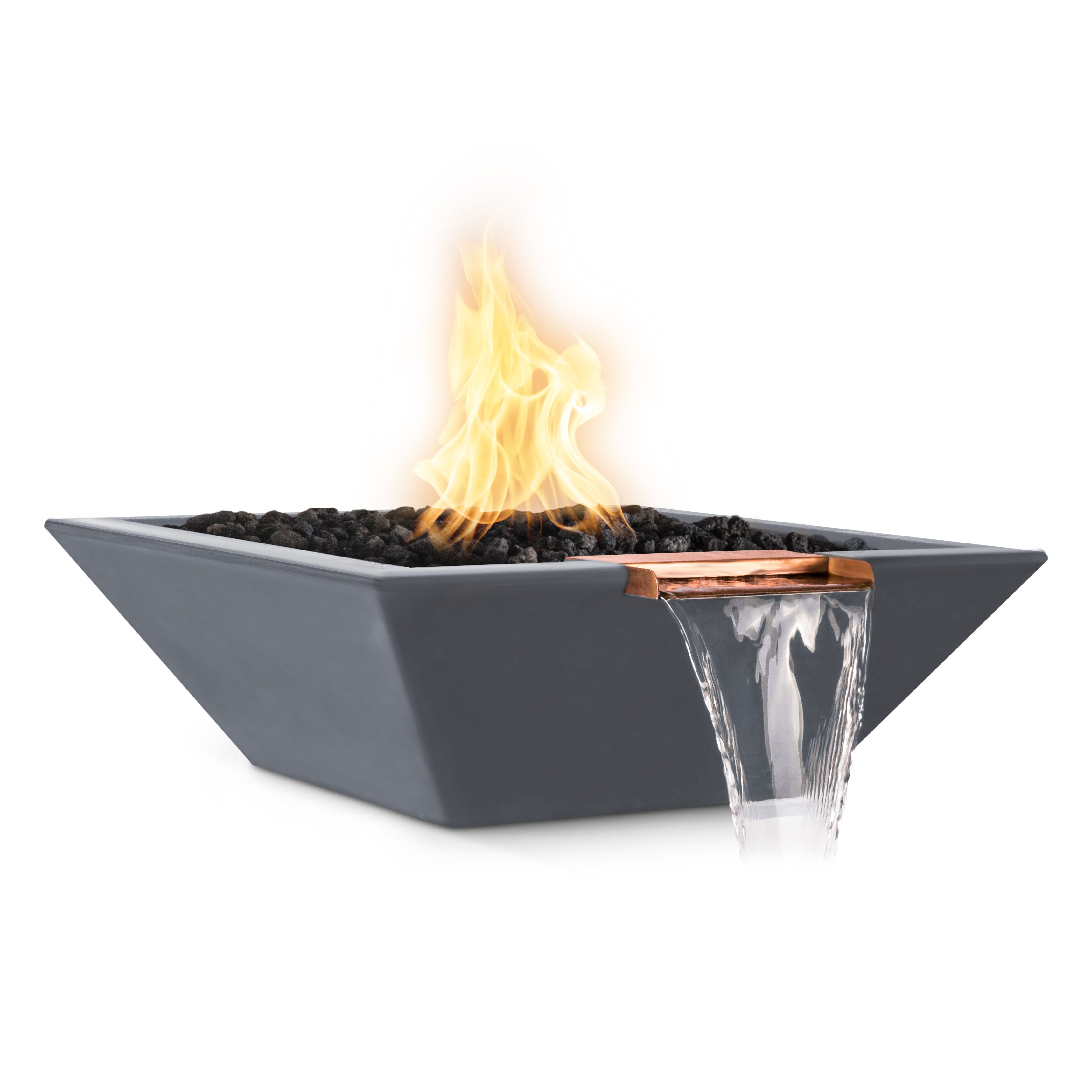 The Outdoor Plus Square Maya Fire & Water Bowl - GFRC Concrete  36-Inch - Backyard Ember