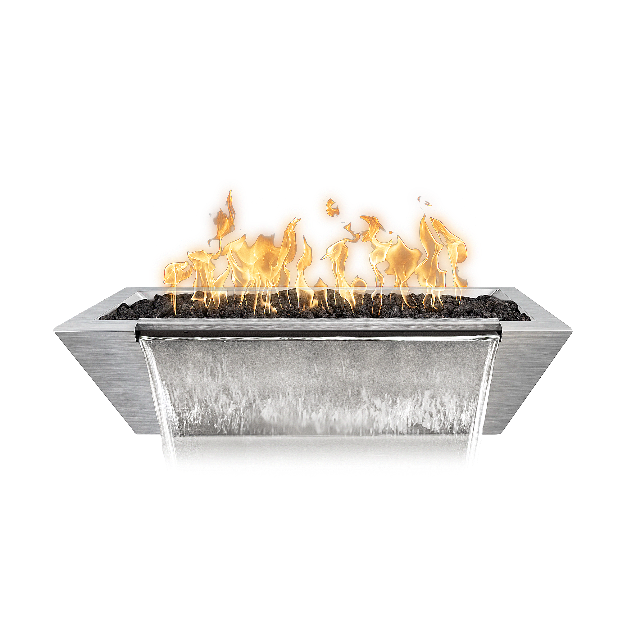 The Outdoor Plus Rectangular Linear Maya Fire & Water Bowl - Stainless Steel