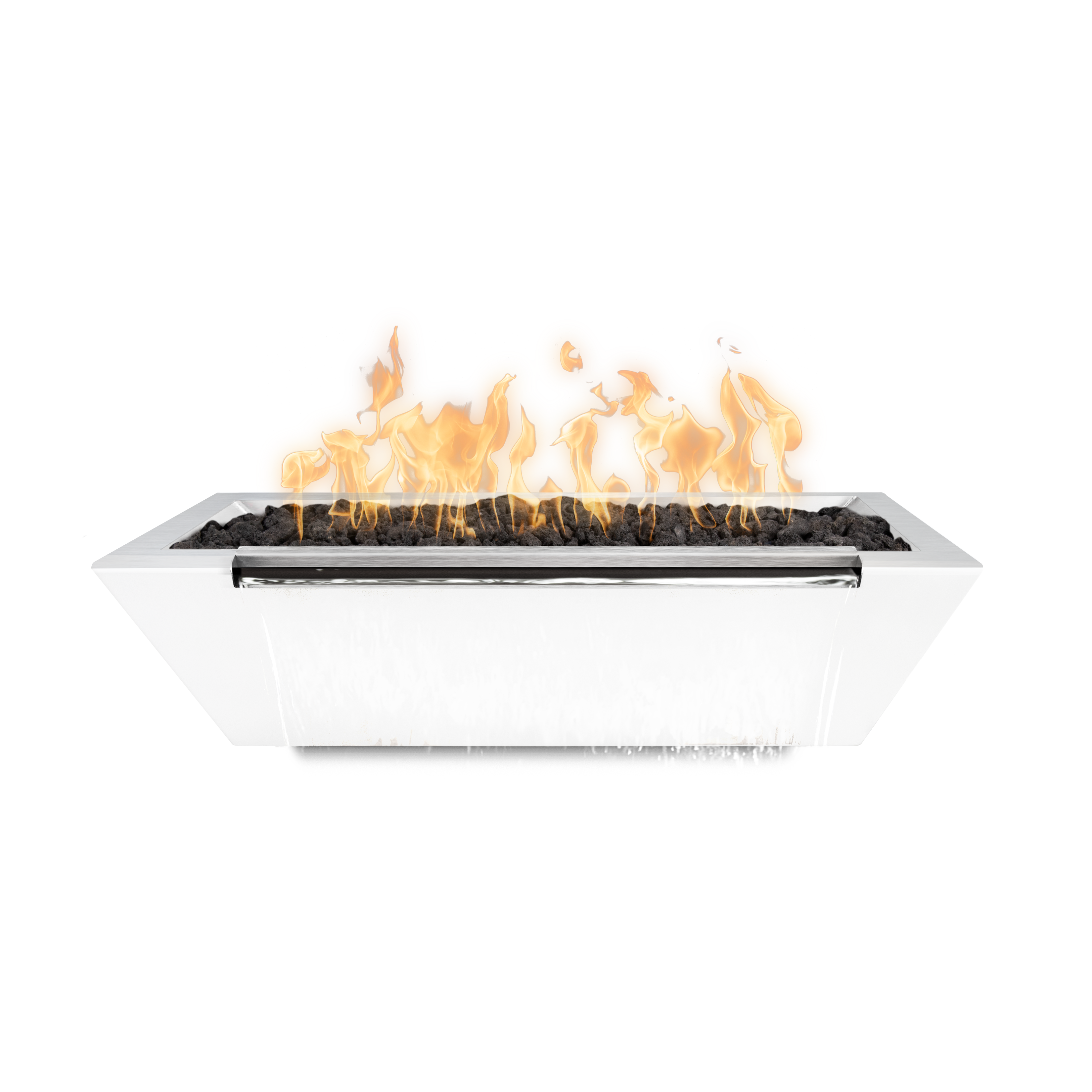 The Outdoor Plus 60" Rectangular Linear Maya Fire & Water Bowl - GFRC Concrete - Rustic/Metallic Collection
