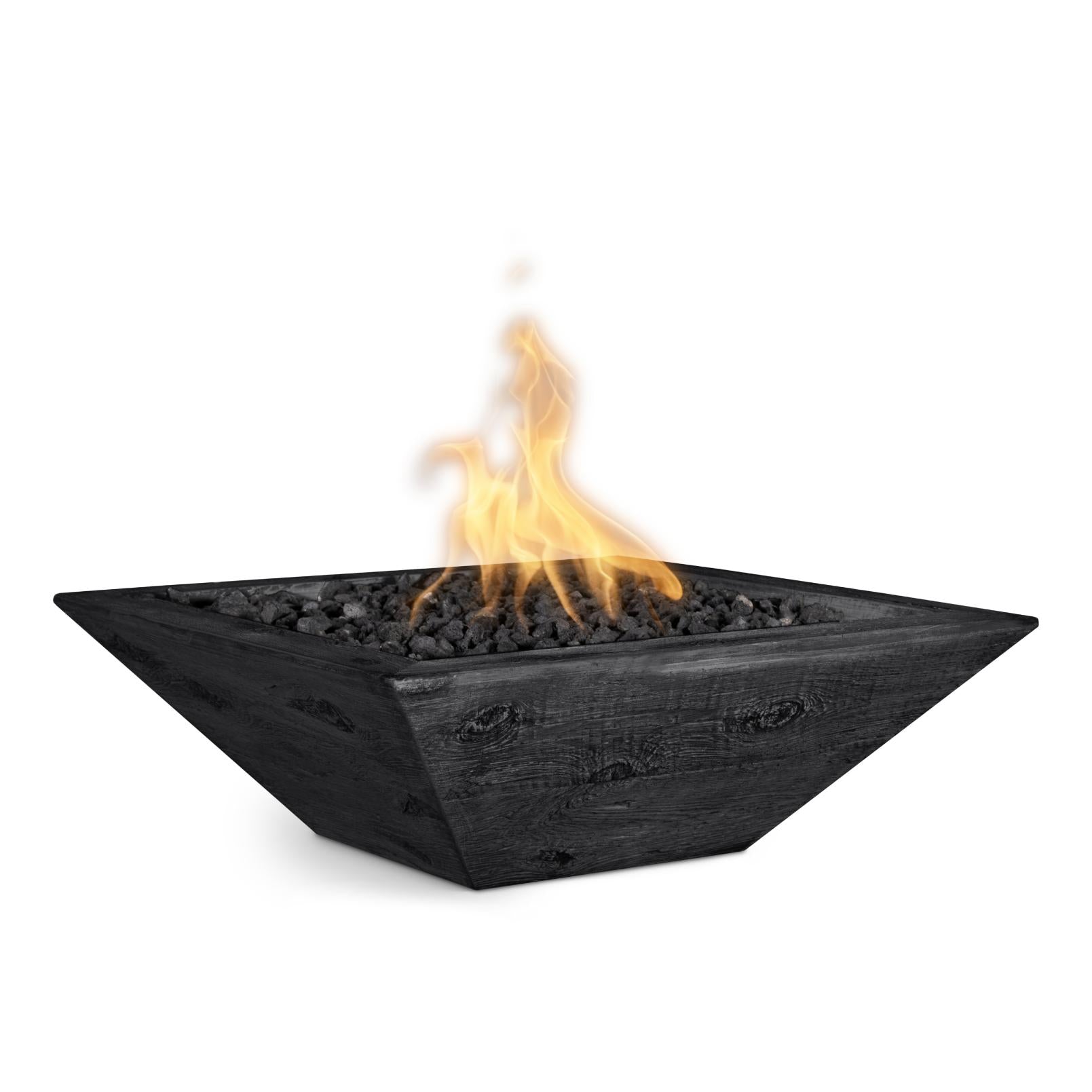 The Outdoor Plus  Square Maya Fire Bowl - Wood Grain GFRC Concrete 30-Inch - Backyard Ember