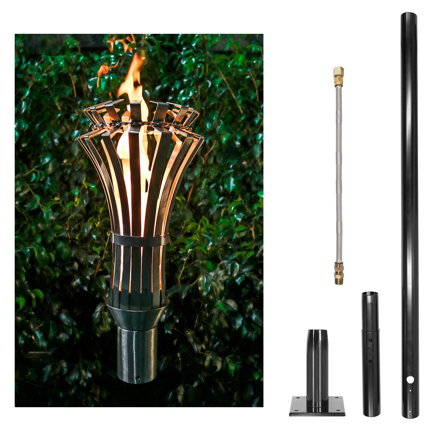 The Outdoor Plus Gothic Original TOP Torch & Post Complete - Stainless Steel - Backyard Ember
