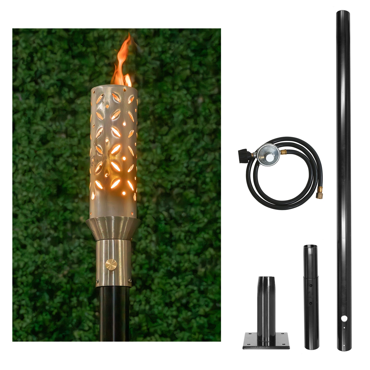 The Outdoor Plus Diamond Original TOP Torch & Post Complete - Stainless Steel - Backyard Ember