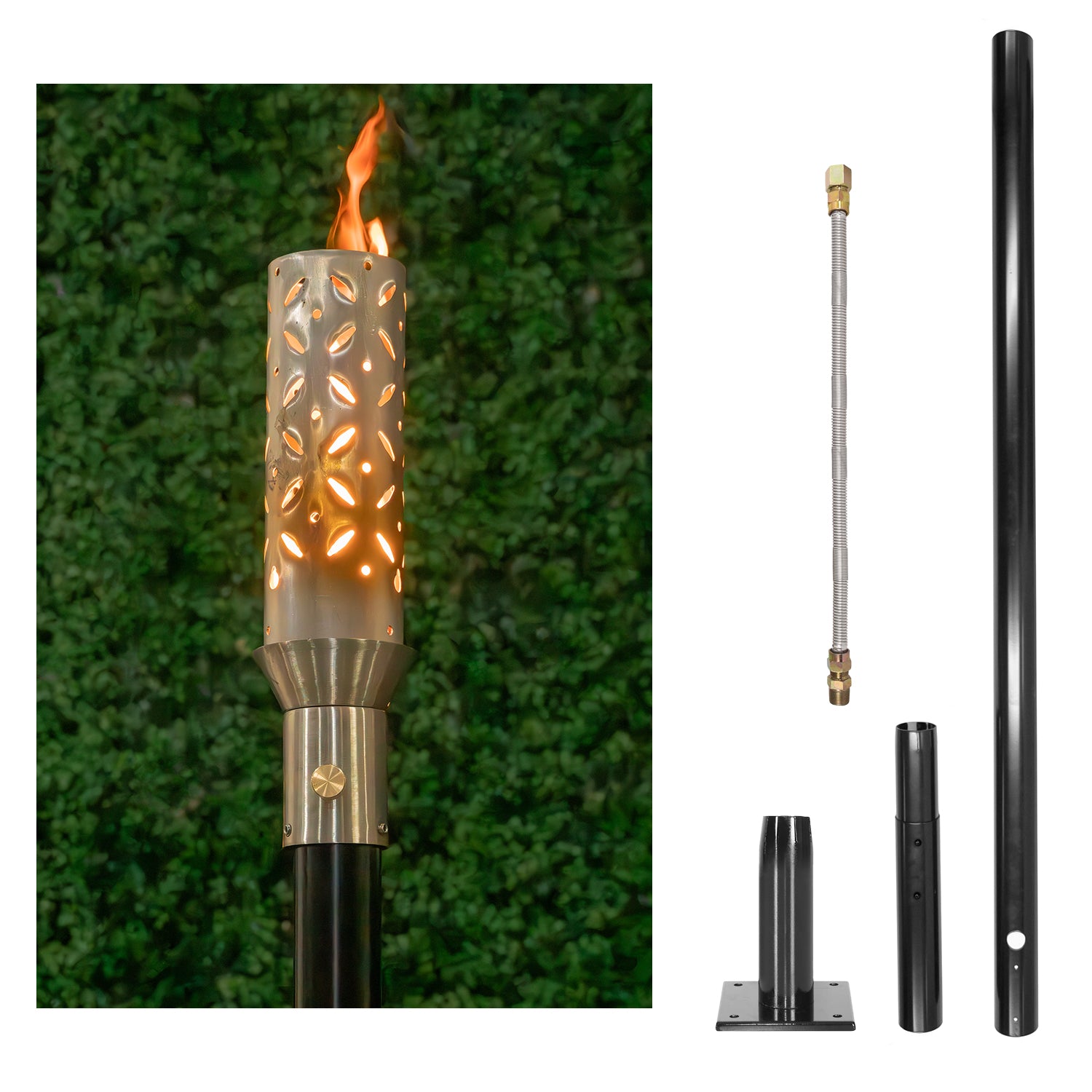 The Outdoor Plus Diamond Original TOP Torch & Post Complete - Stainless Steel - Backyard Ember