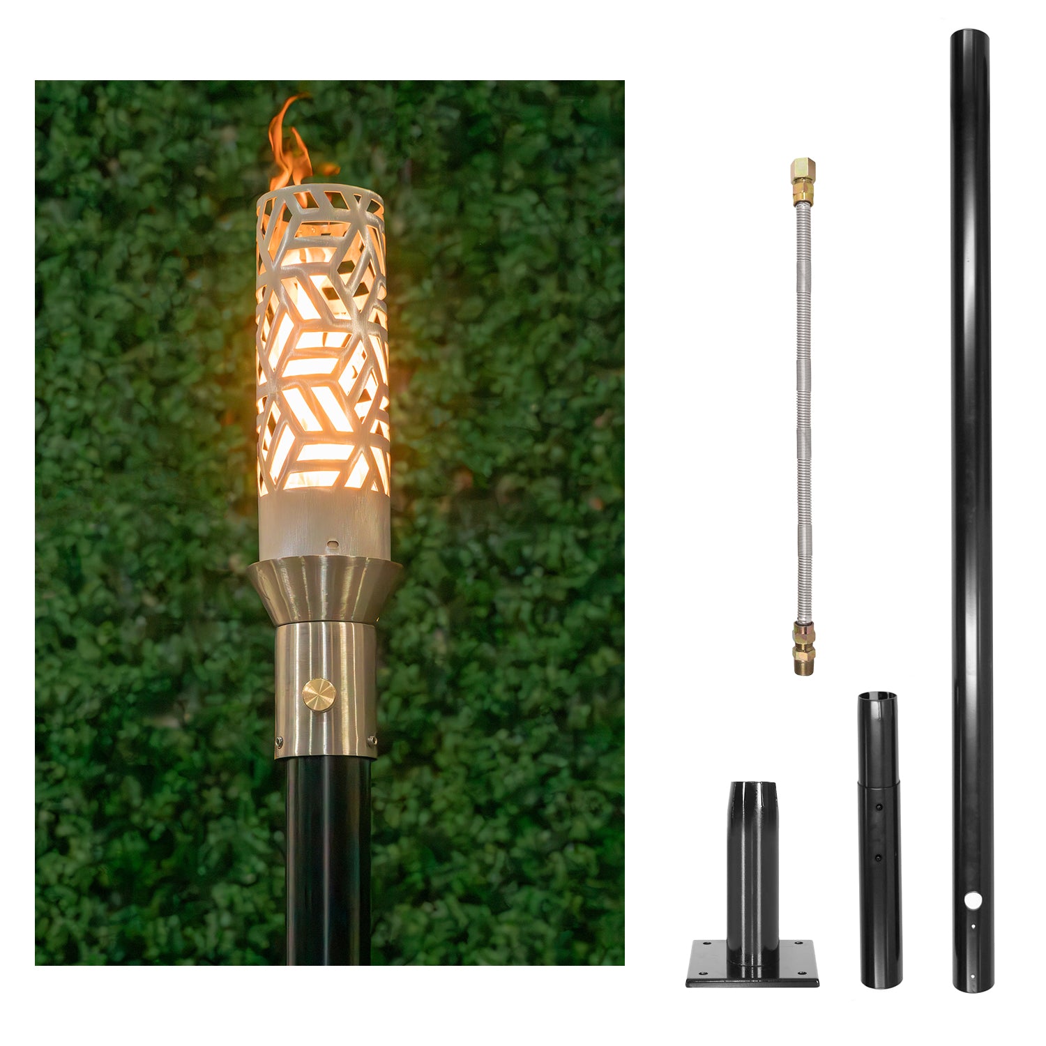 The Outdoor Plus Cubist Original TOP Torch & Post Complete - Stainless Steel - Backyard Ember