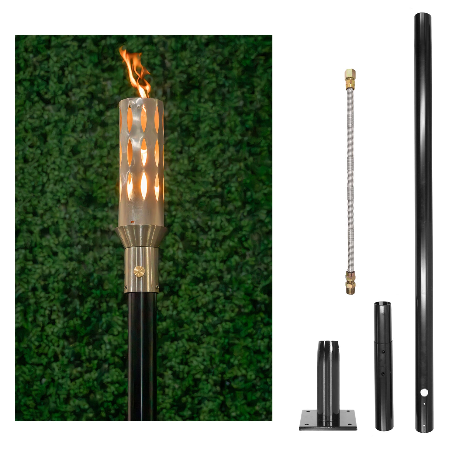 The Outdoor Plus Ellipse Original TOP Torch & Post Complete - Stainless Steel - Backyard Ember