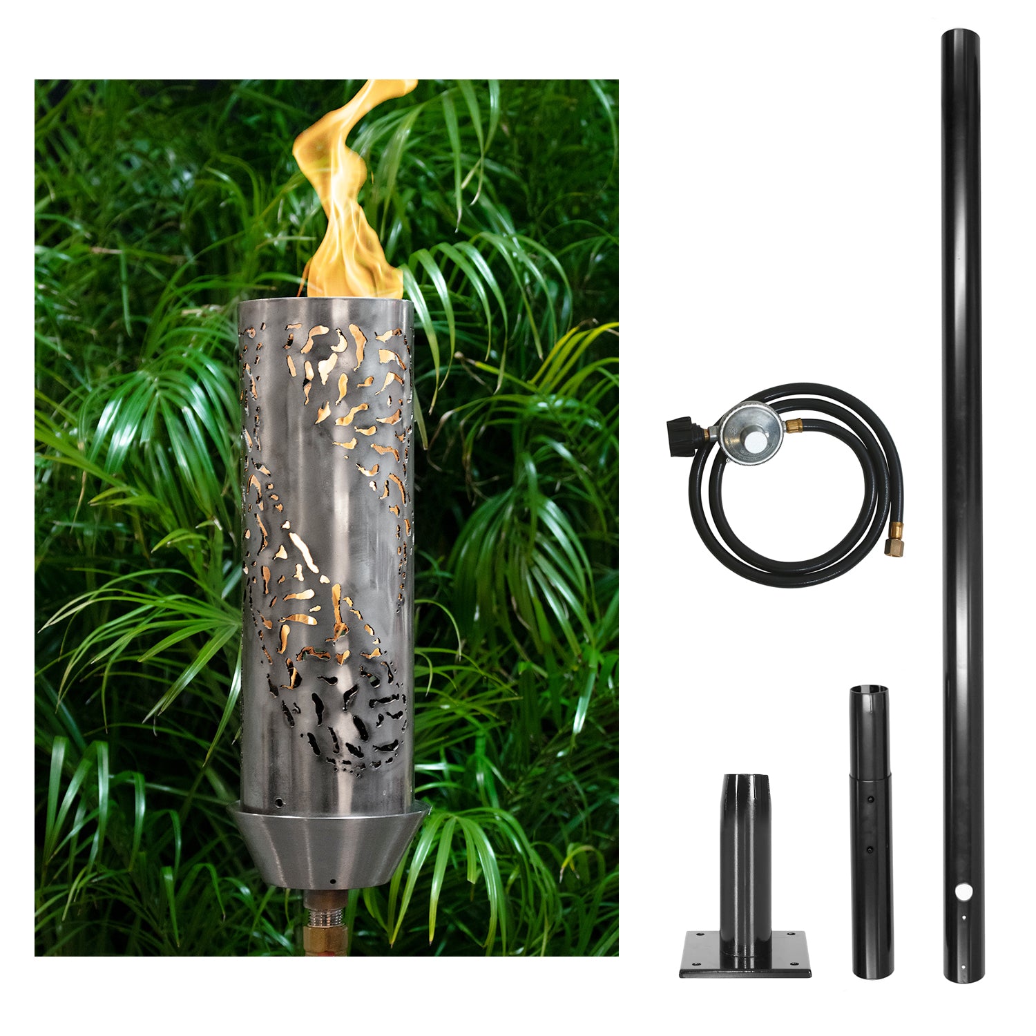 The Outdoor Plus Tiki Original TOP Torch & Post Complete - Stainless Steel - Backyard Ember