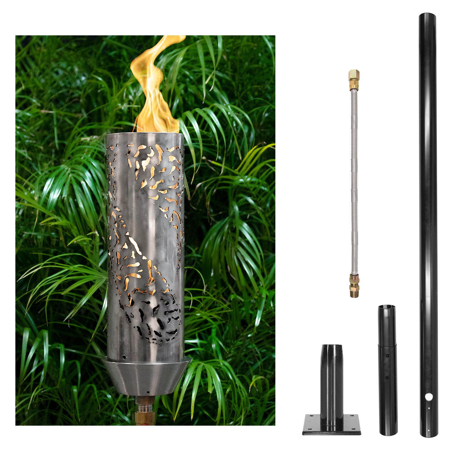The Outdoor Plus Tiki Original TOP Torch & Post Complete - Stainless Steel - Backyard Ember