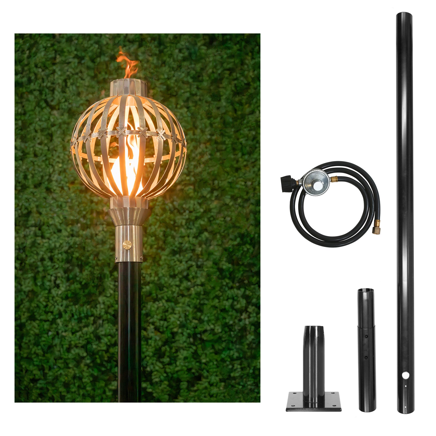 The Outdoor Plus Globe Original TOP Torch & Post Complete - Stainless Steel - Backyard Ember