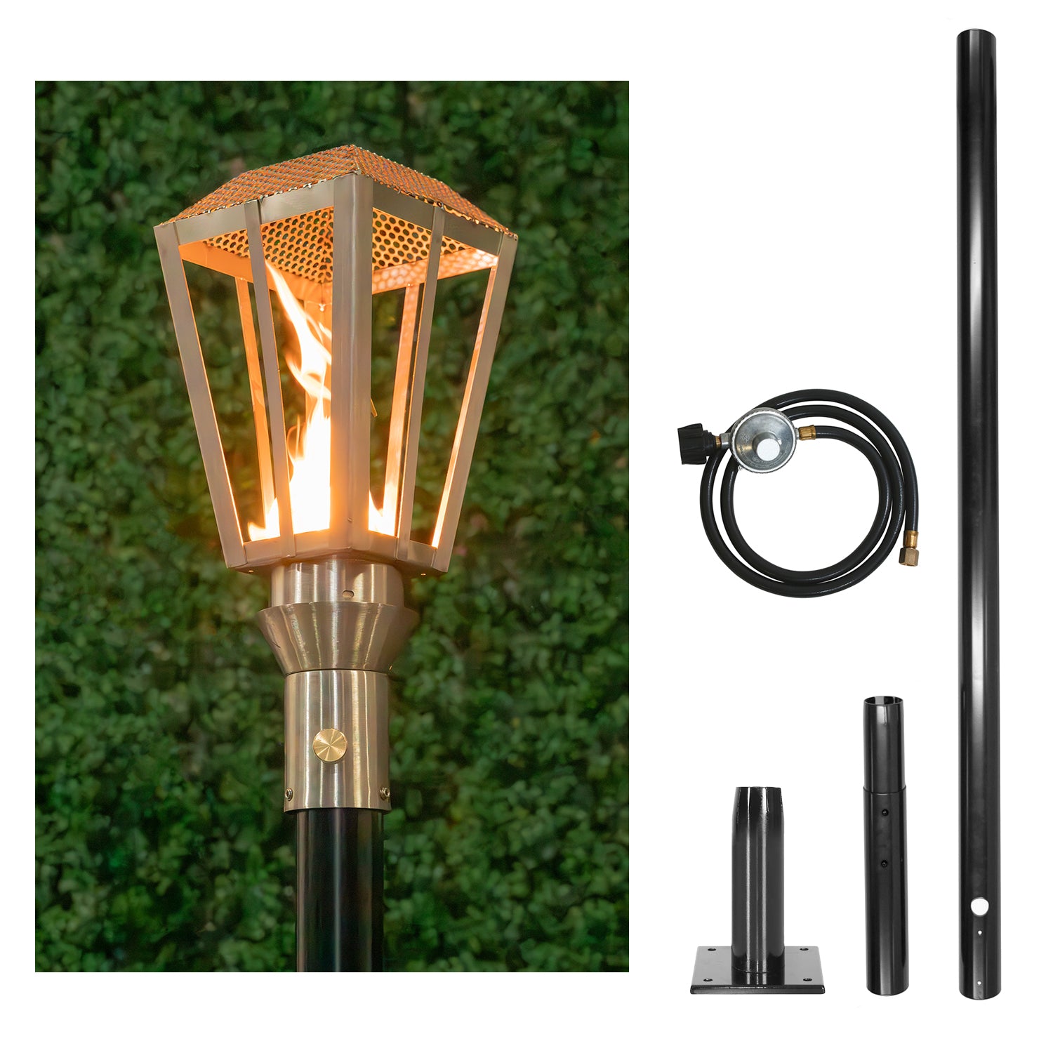 The Outdoor Plus Lantern Original TOP Torch & Post Complete - Stainless Steel - Backyard Ember