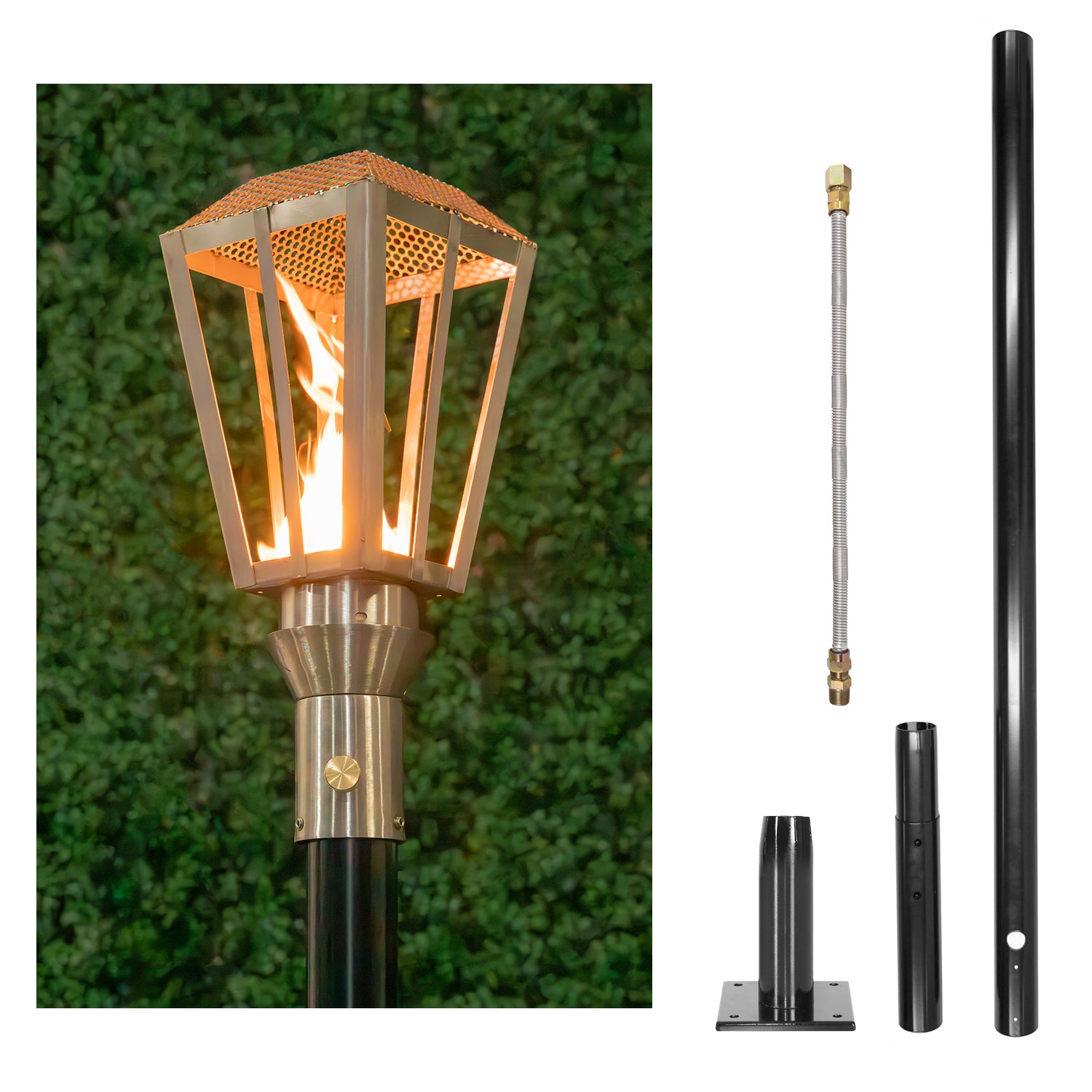 The Outdoor Plus Lantern Original TOP Torch & Post Complete - Stainless Steel - Backyard Ember