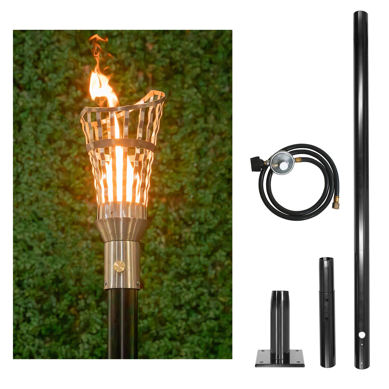 The Outdoor Plus Roman Original TOP Torch & Post Complete - Stainless Steel - Backyard Ember