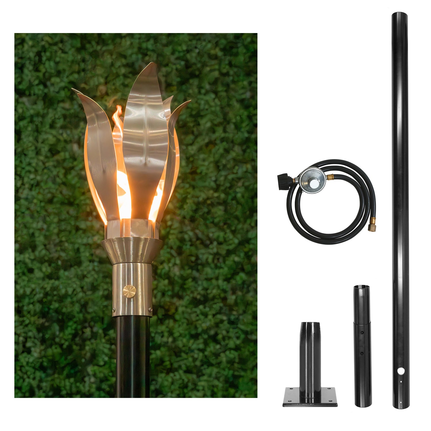 The Outdoor Plus Flower Original TOP Torch & Post Complete - Stainless Steel - Backyard Ember