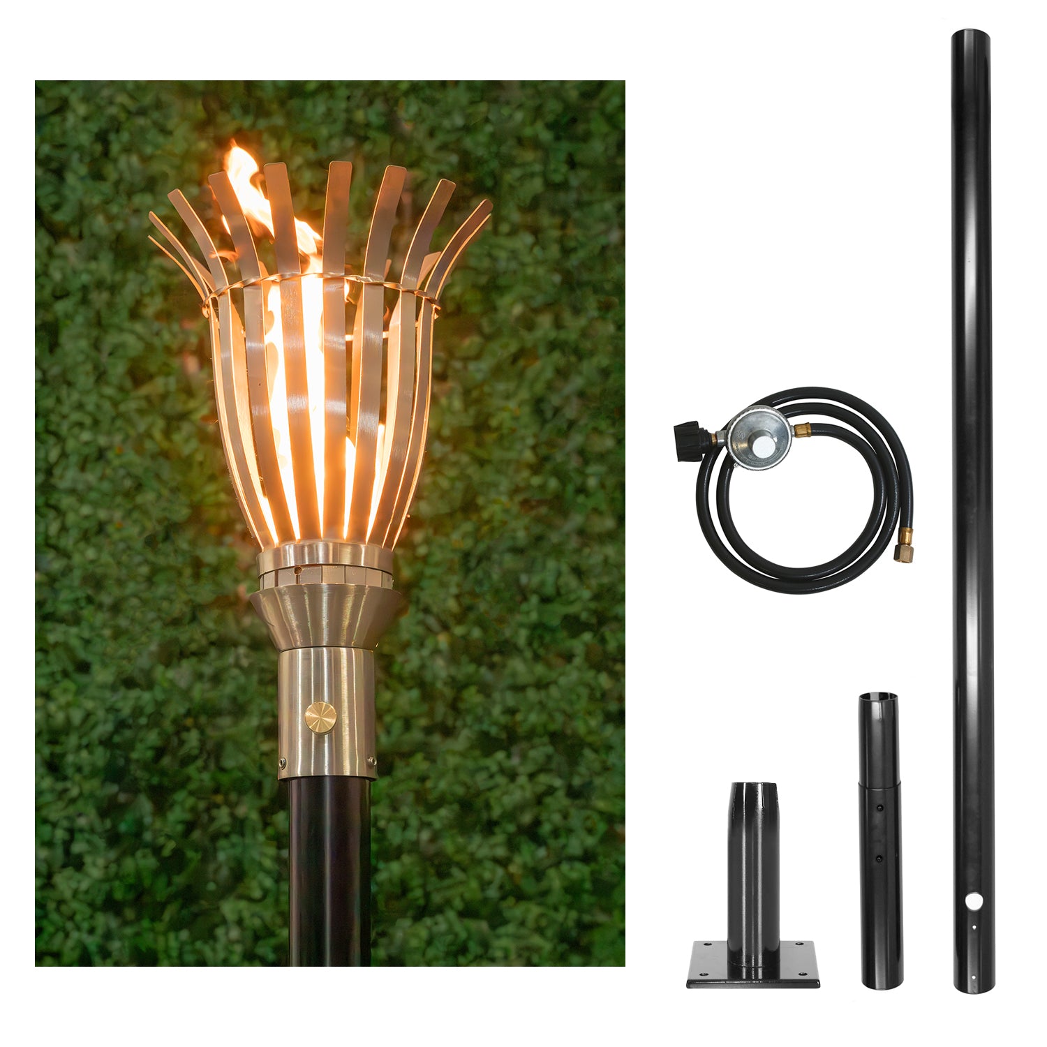 The Outdoor Plus Basket Original TOP Torch & Post Complete - Stainless Steel - Backyard Ember