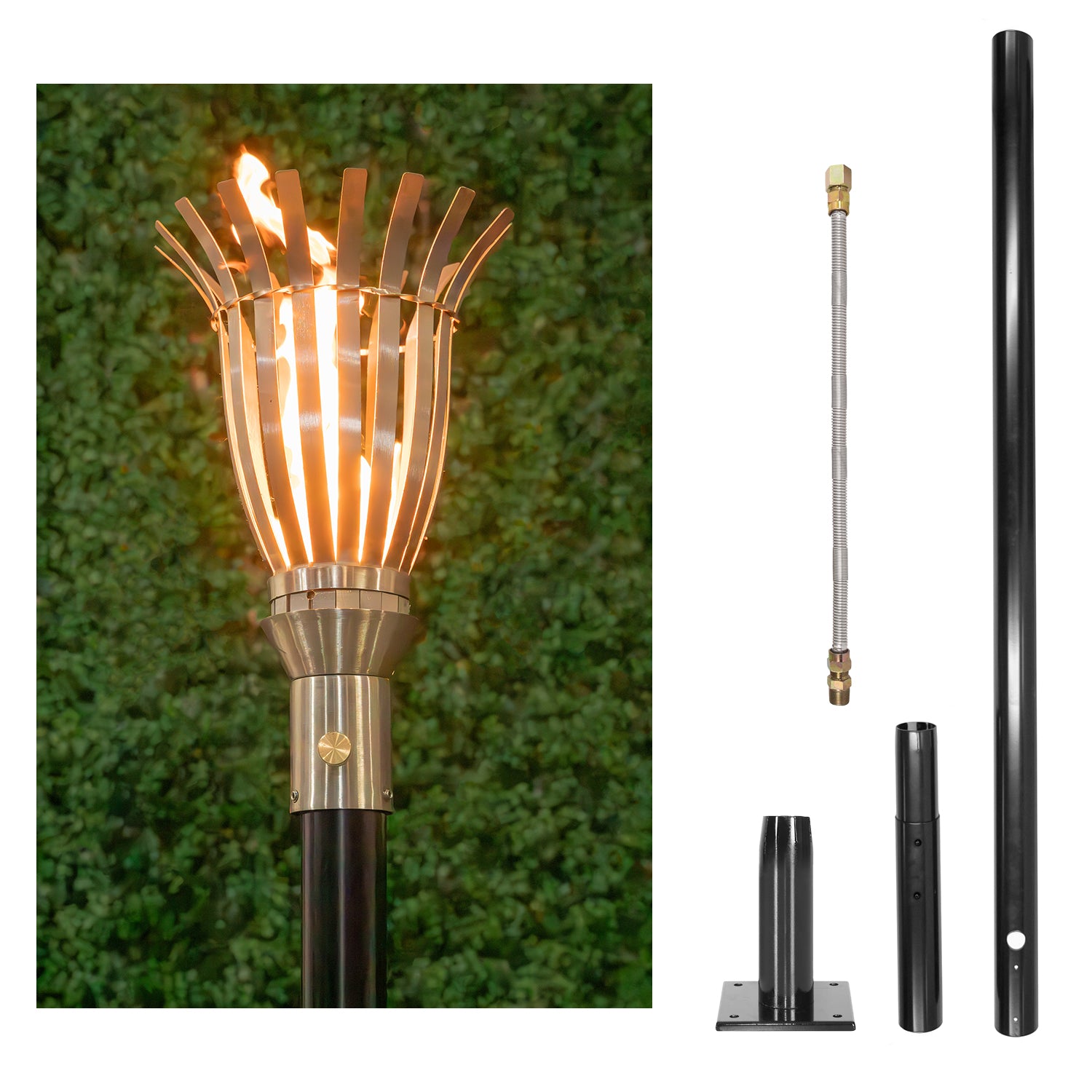 The Outdoor Plus Basket Original TOP Torch & Post Complete - Stainless Steel - Backyard Ember