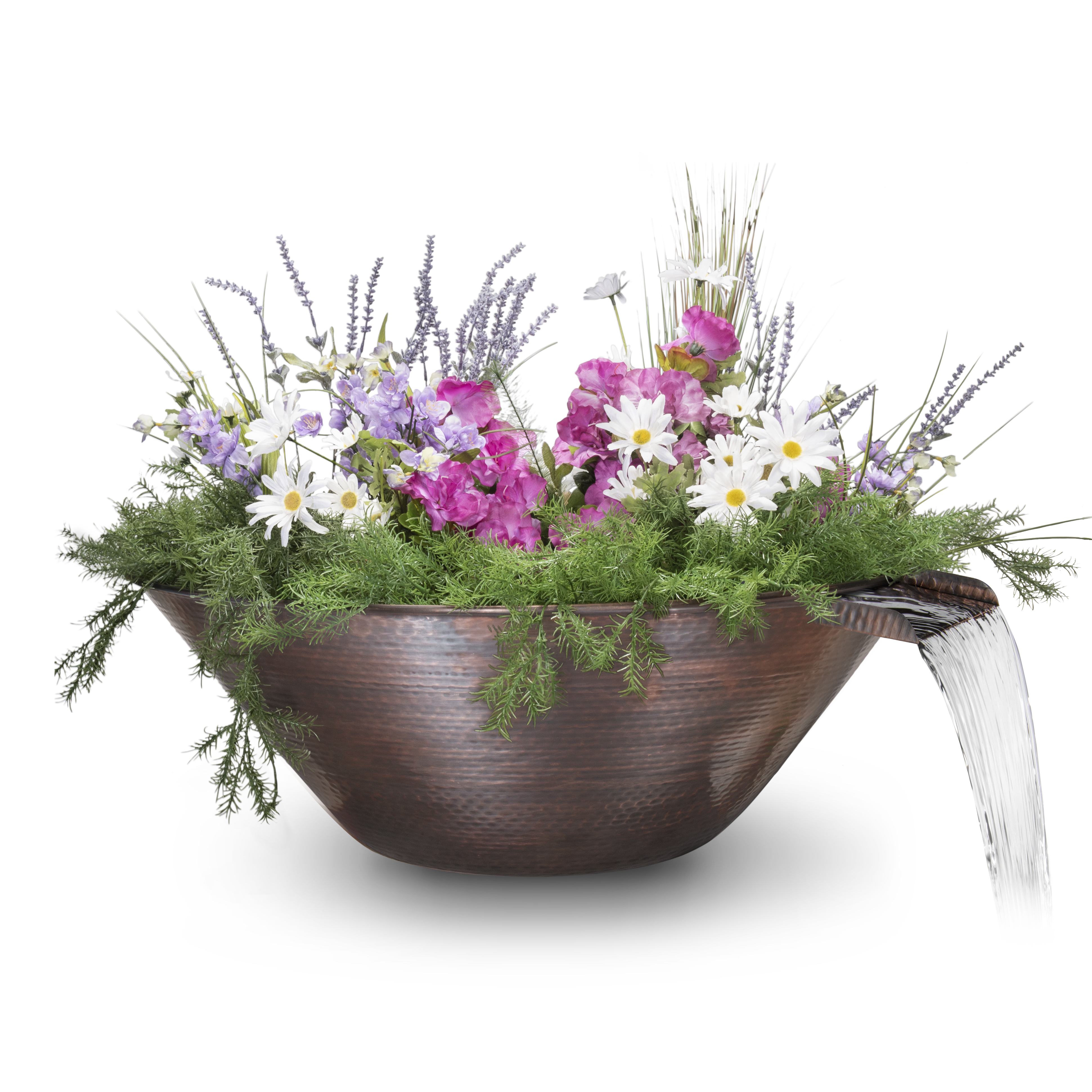 The Outdoor Plus Round Remi Planter & Water Bowl - Hammered Copper 31-Inch - Backyard Ember