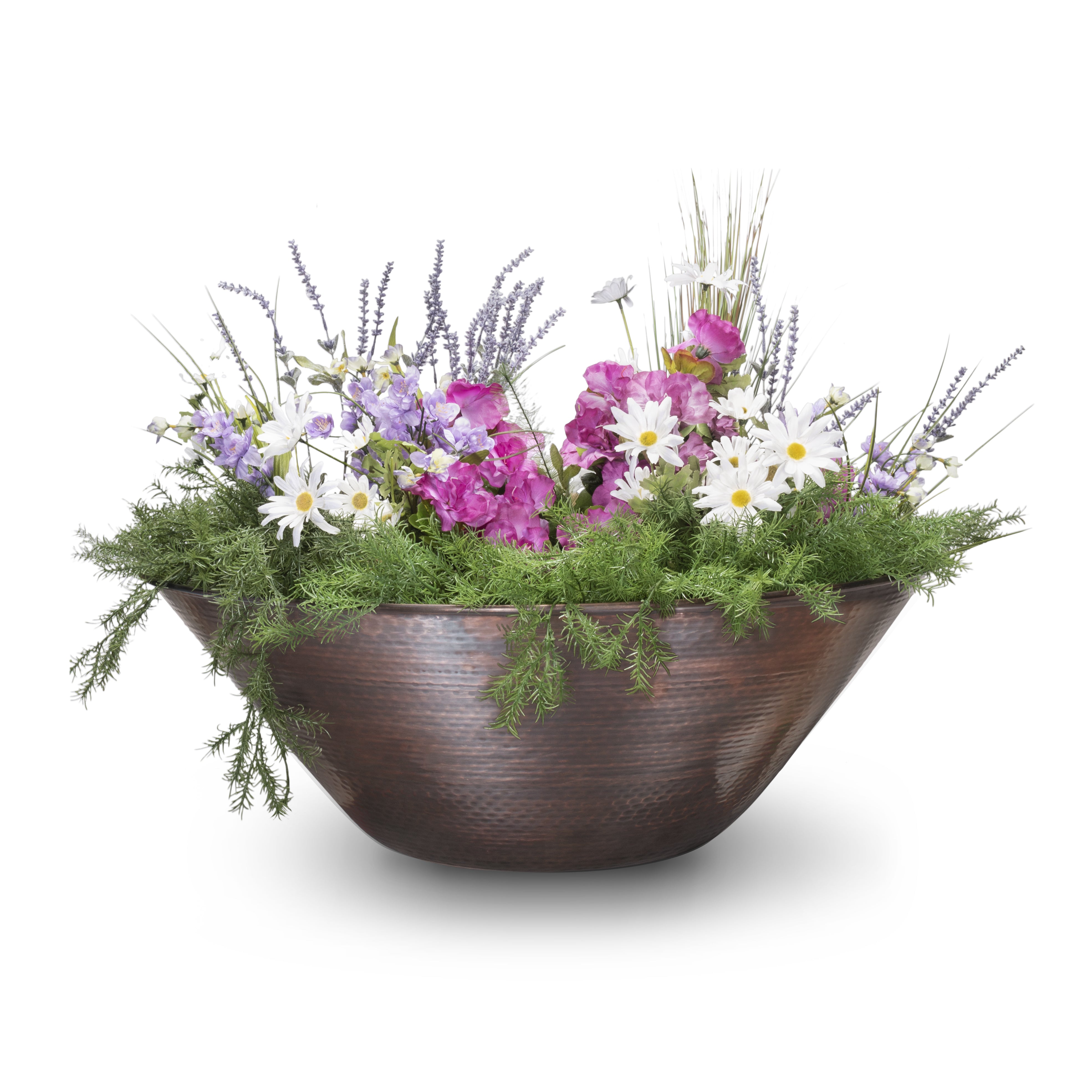 The Outdoor Plus Round Remi Planter Bowl - Hammered Copper 31-Inch - Backyard Ember