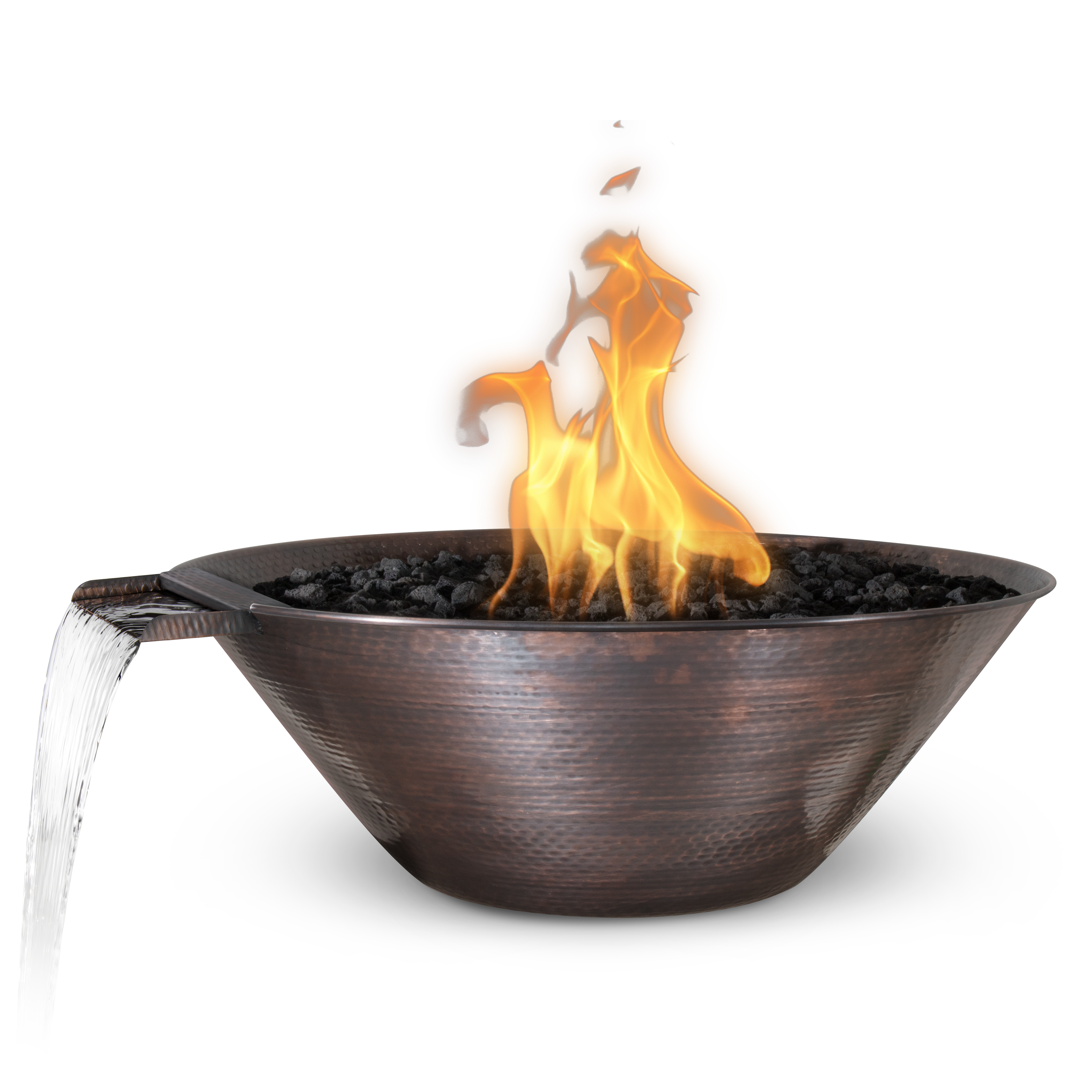 The Outdoor Plus Round Remi Fire & Water Bowl - Hammered Copper 31-Inch