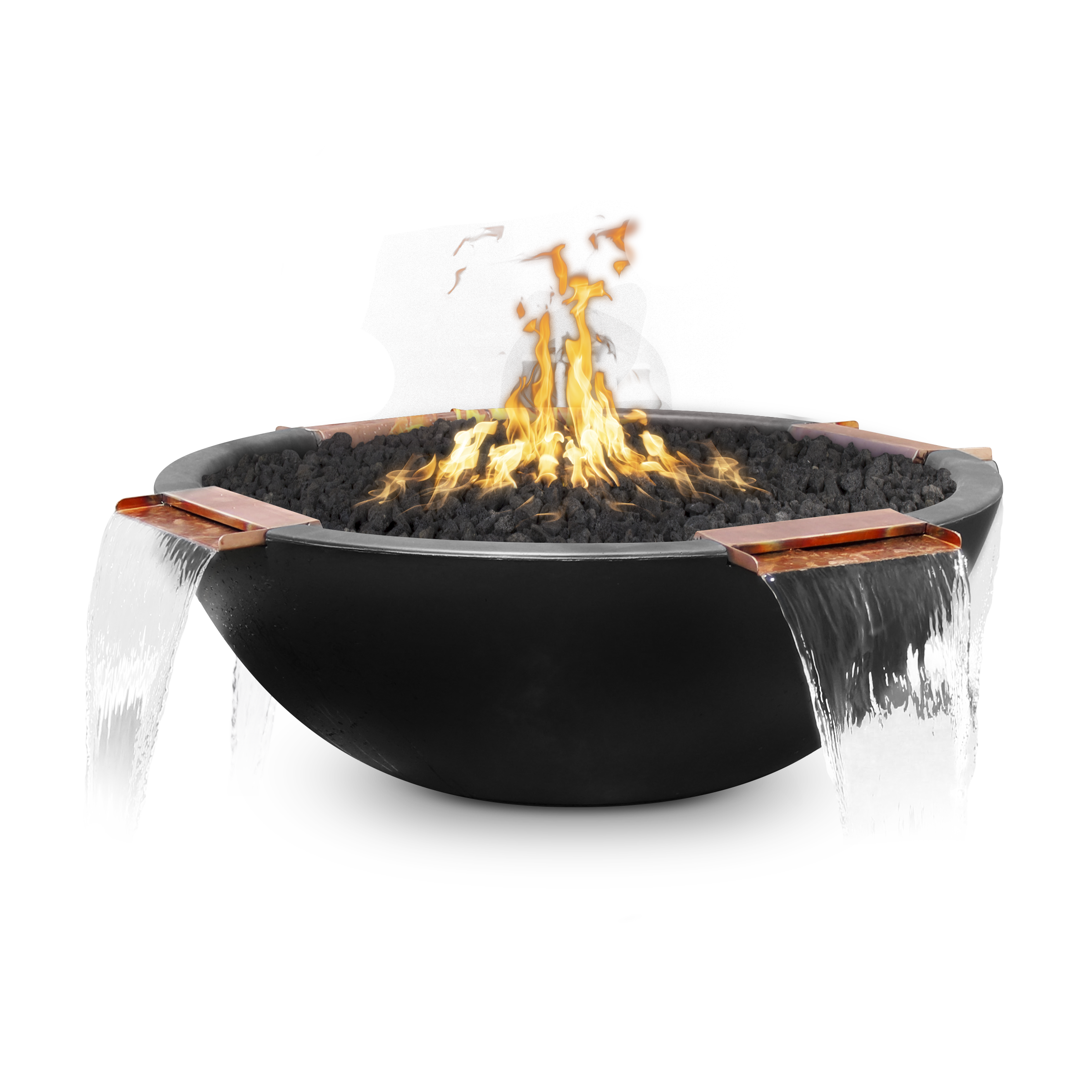 The Outdoor Plus Round Sedona Fire & Water Bowl - GFRC Concrete - 4 Way Spill - 46-Inch - Backyard Ember