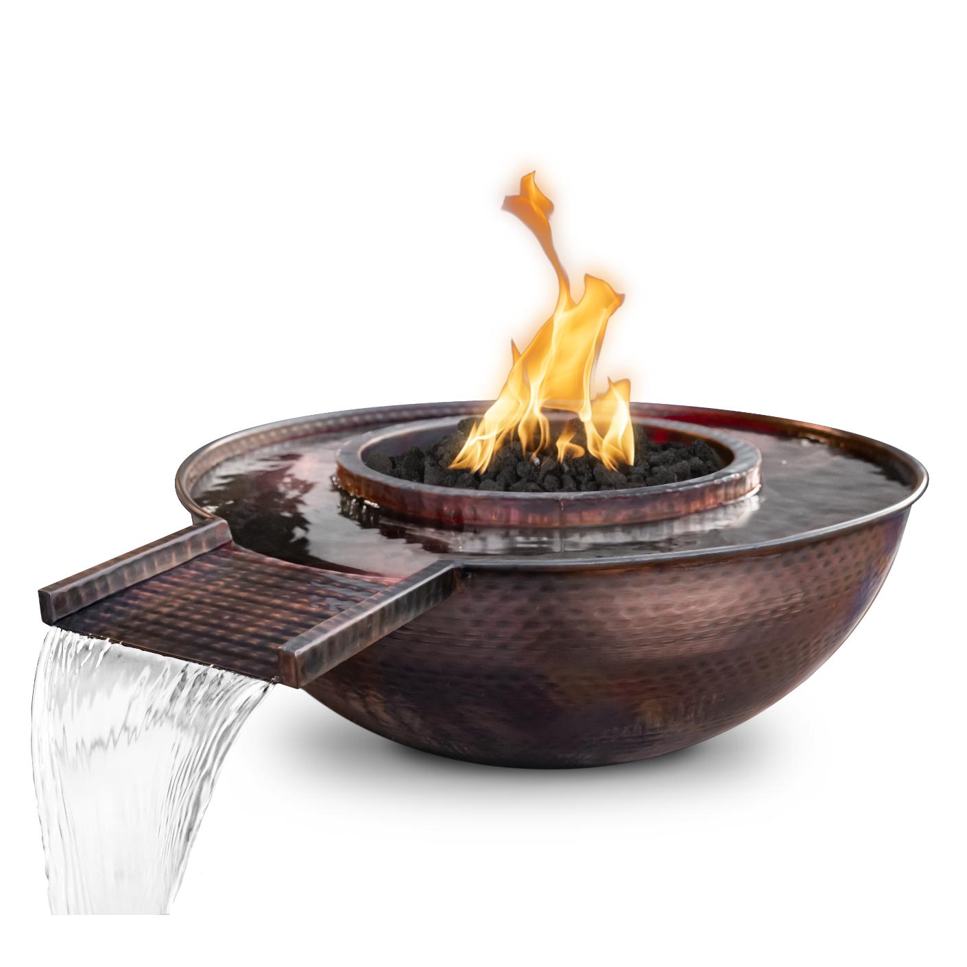 The Outdoor Plus Sedona 27-Inch Round Fire & Water Bowl - Copper Gravity Spill - Backyard Ember