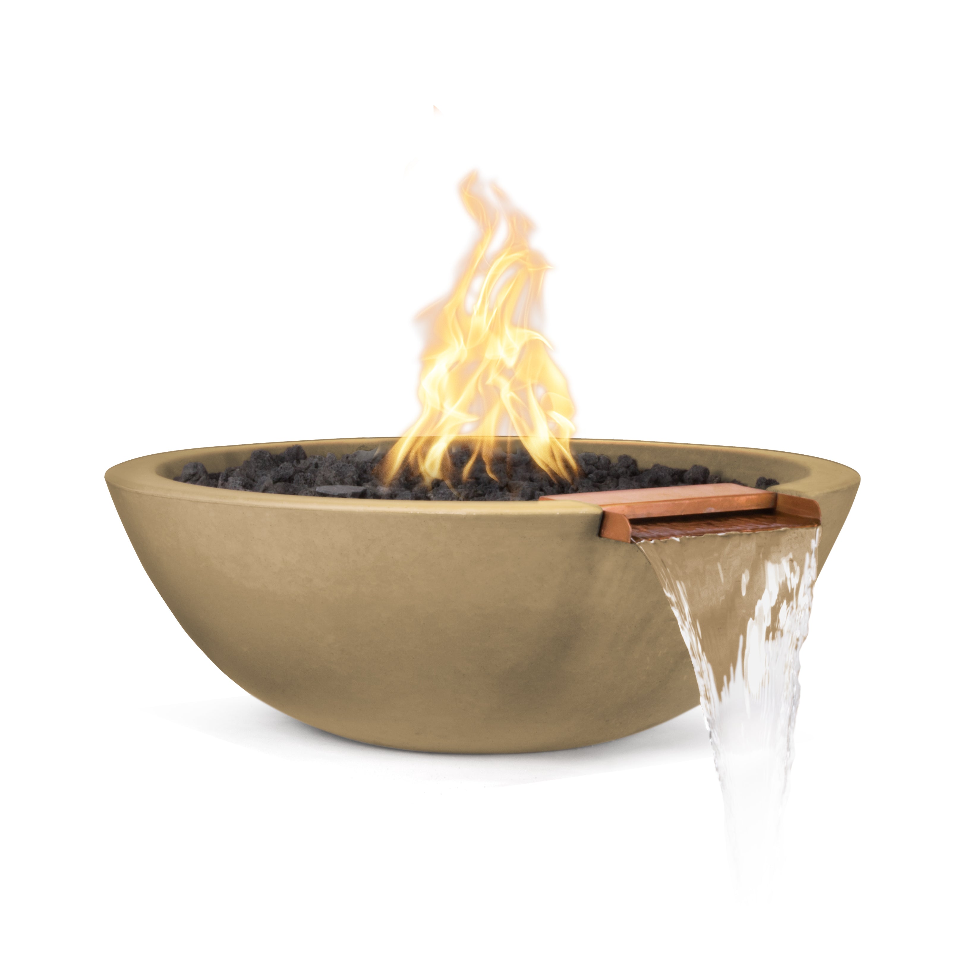 The Outdoor Plus Round Sedona Fire & Water Bowl - GFRC Concrete - 33-Inch - Backyard Ember