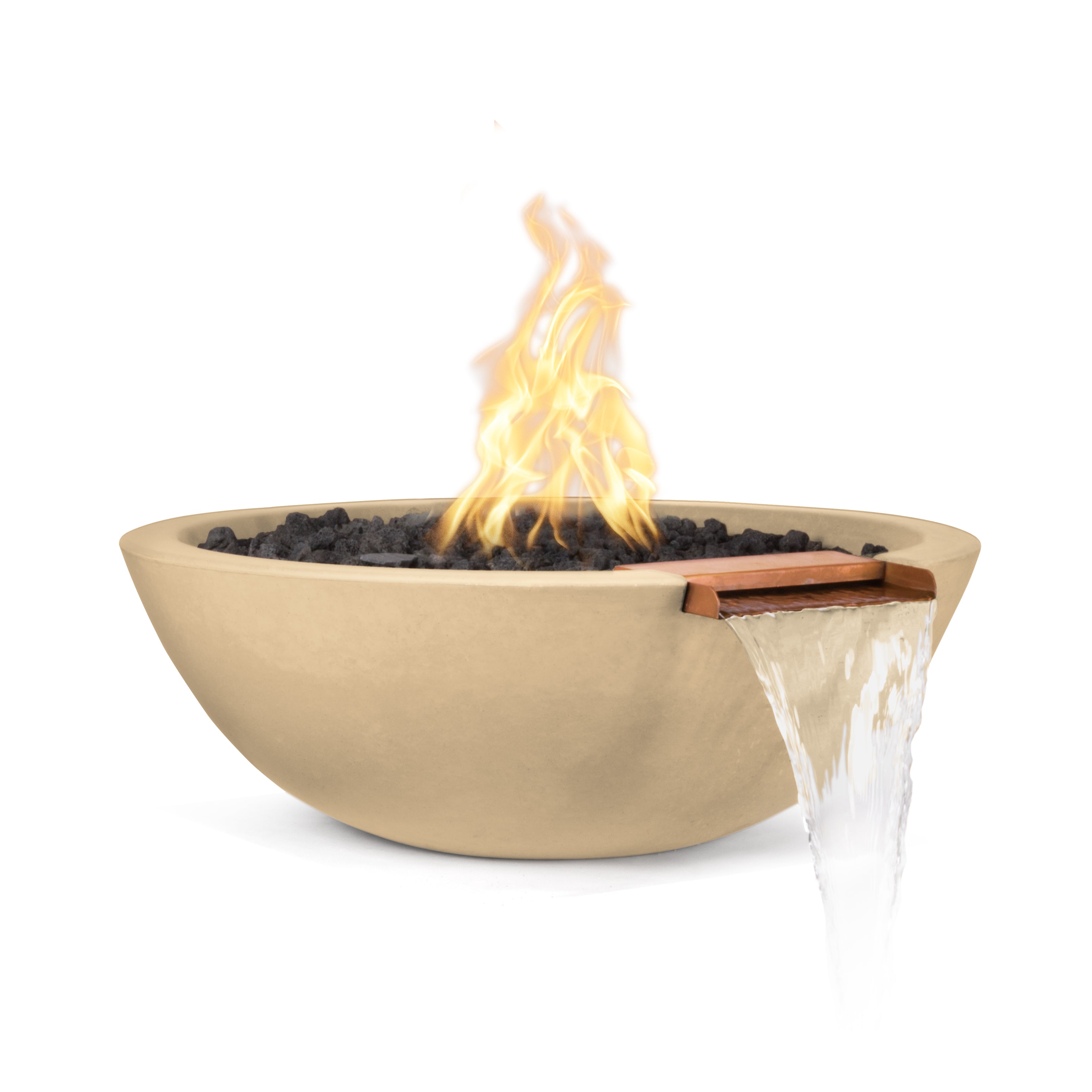 The Outdoor Plus Round Sedona Fire & Water Bowl - GFRC Concrete - 33-Inch - Backyard Ember