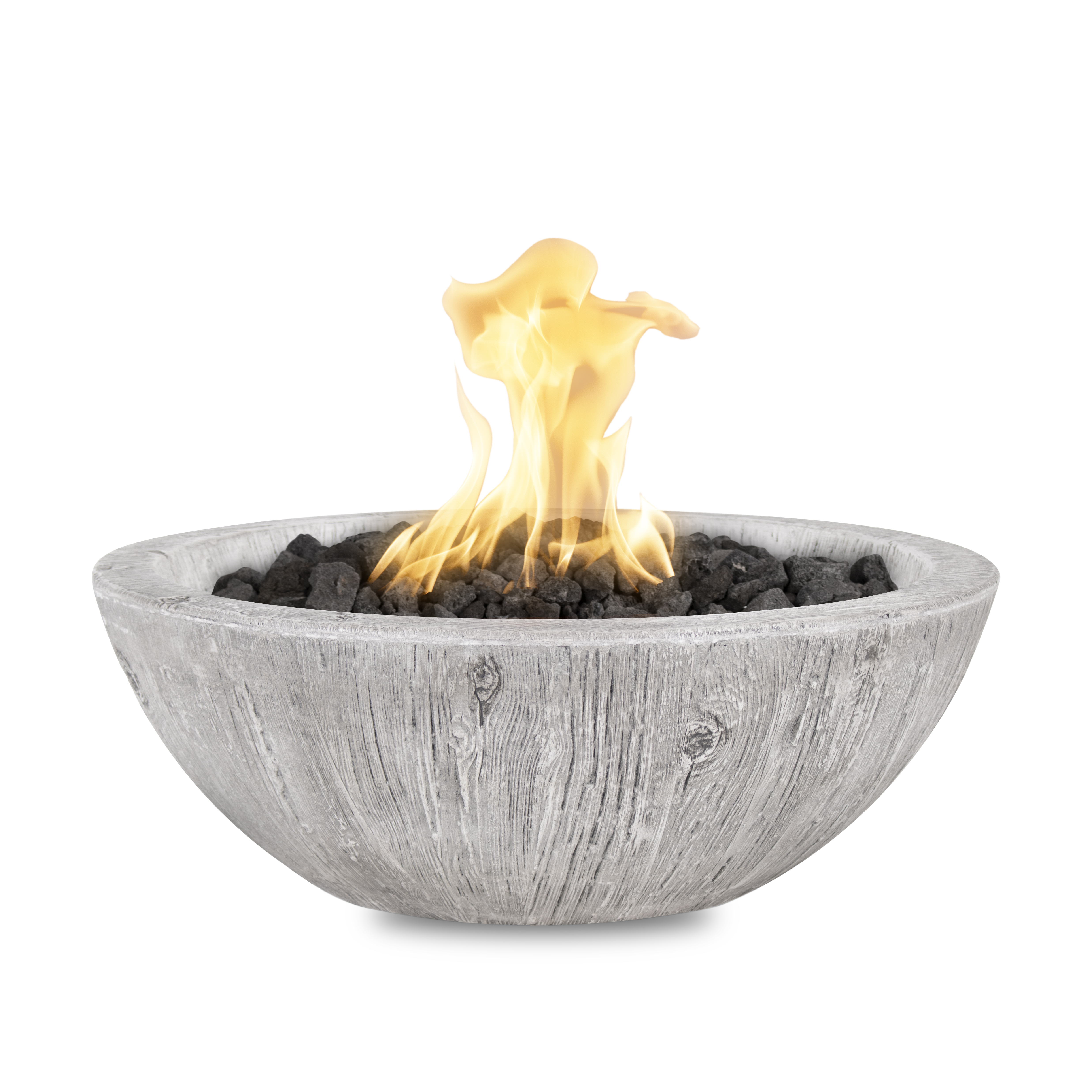 The Outdoor Plus Round Sedona Fire Bowl - Wood Grain GFRC Concrete - 27-Inch - Backyard Ember