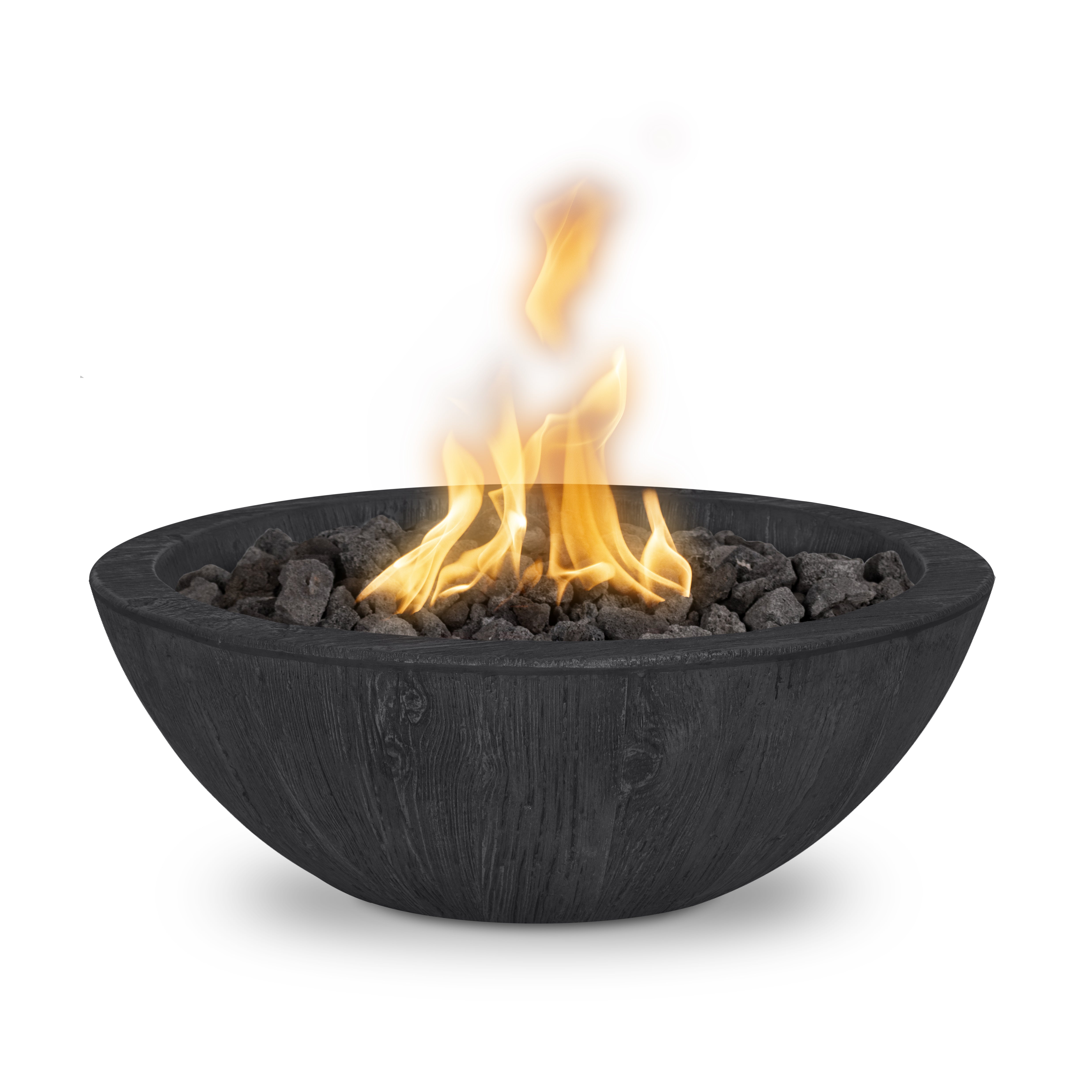 The Outdoor Plus Round Sedona Fire Bowl - Wood Grain GFRC Concrete - 27-Inch - Backyard Ember