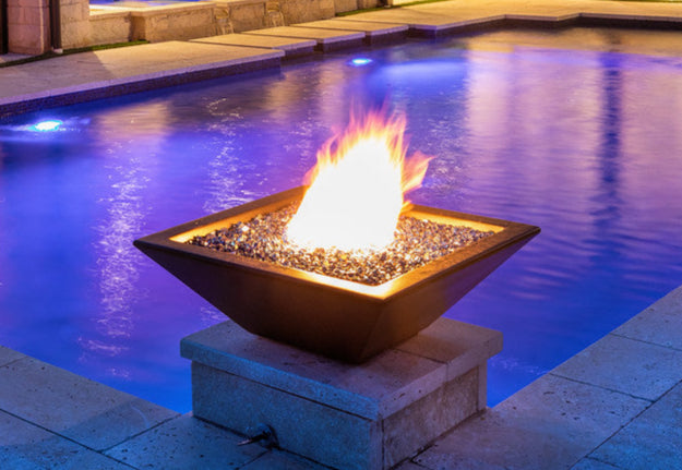 The Outdoor Plus Square Maya Fire Bowl - GFRC Concrete 30-Inch - Backyard Ember