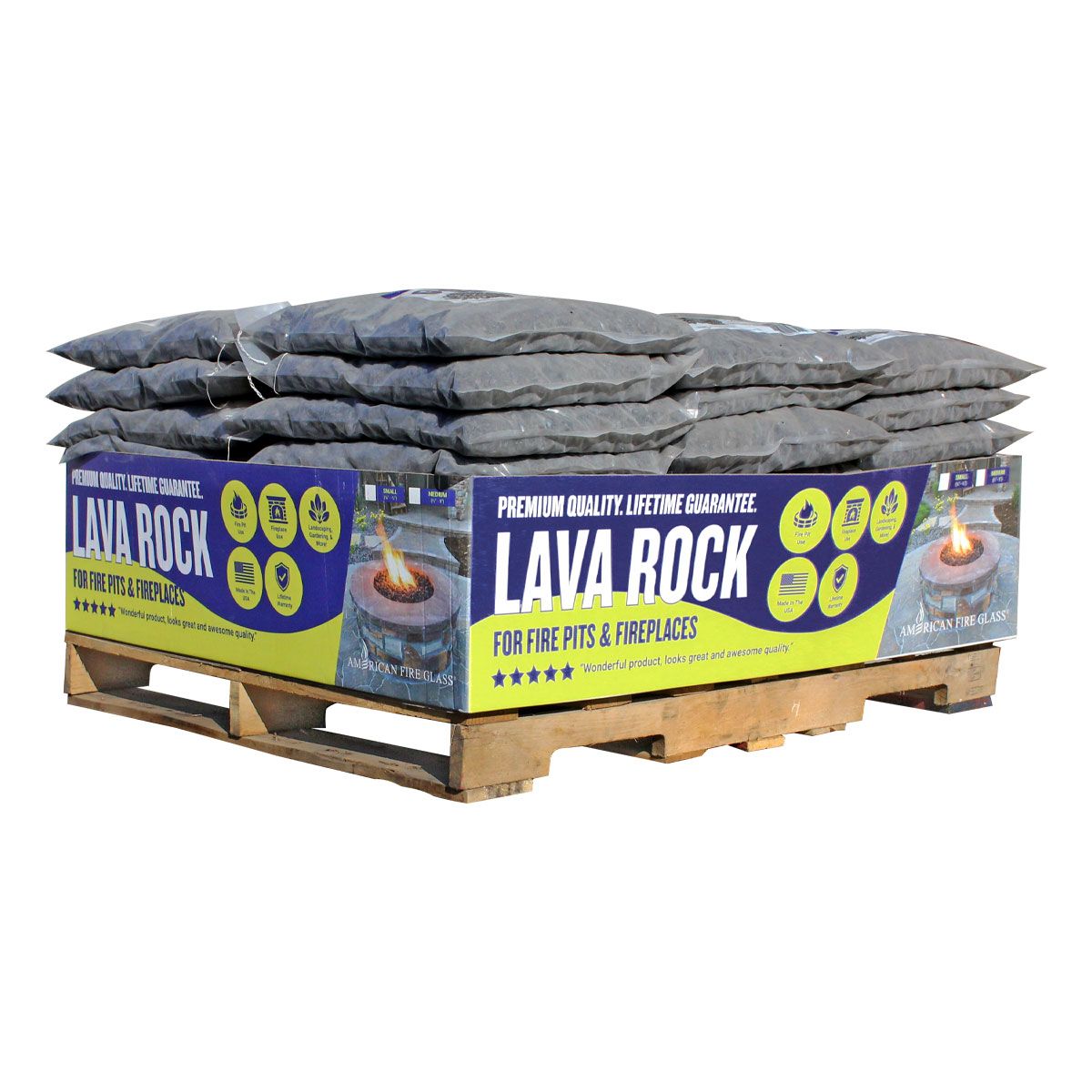 American Fire Products Small Black Lava Rock 1/8"-1/2" - Pallet 60 x 20-lbs Bags