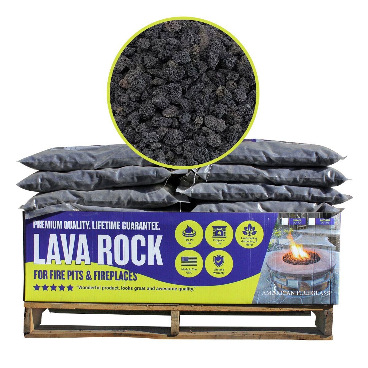 American Fire Products Small Black Lava Rock 1/8"-1/2" - Pallet 60 x 20-lbs Bags