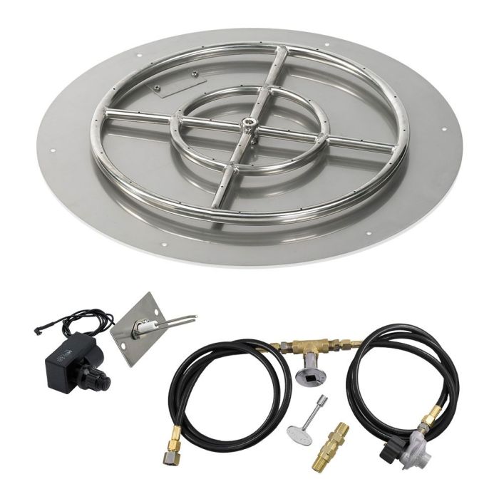 American Fire Products 24" Round Stainless Steel Flat Fire Pit Pan - 18" Ring - Spark Ignition - Propane