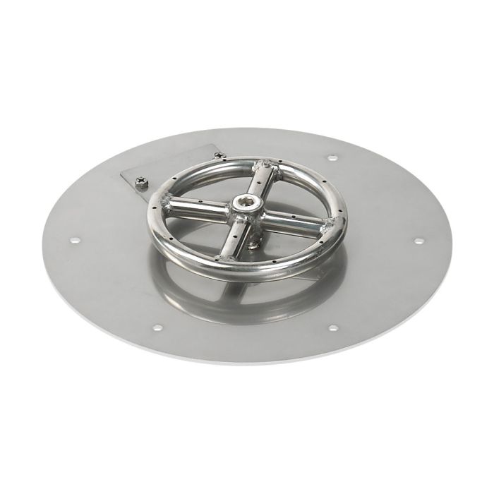 American Fire Products 12" Round Stainless Steel Flat Fire Pit Pan - 6" Ring - Match Light - Natural Gas