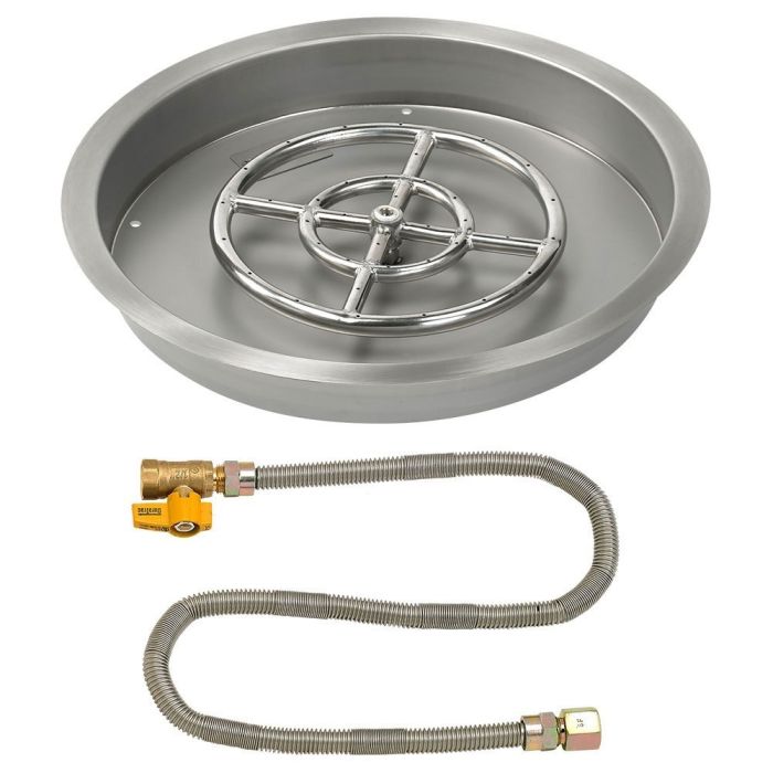 American Fire Products 19" Round Stainless Steel Drop-In Fire Pit Pan - 12" Ring - Match Light - Natural Gas