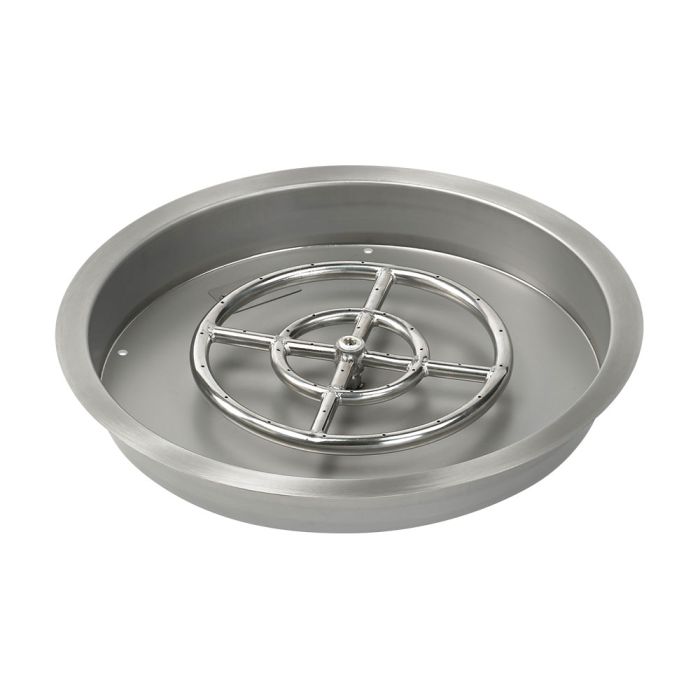 American Fire Products 19" Round Stainless Steel Drop-In Fire Pit Pan - 12" Ring - Match Light - Natural Gas