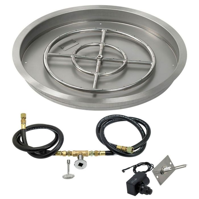 American Fire Products 25" Round Stainless Steel Drop-In Fire Pit Pan - 18" Ring - Spark Ignition - Natural Gas