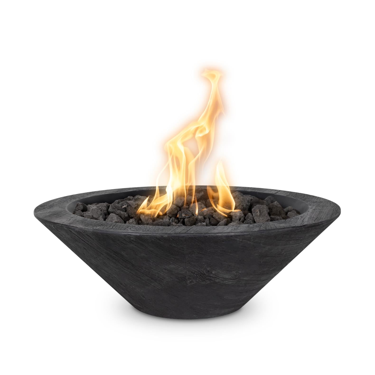 The Outdoor Plus Round Cazo Fire Bowl - Wood Grain GFRC Concrete 32-Inch - Backyard Ember