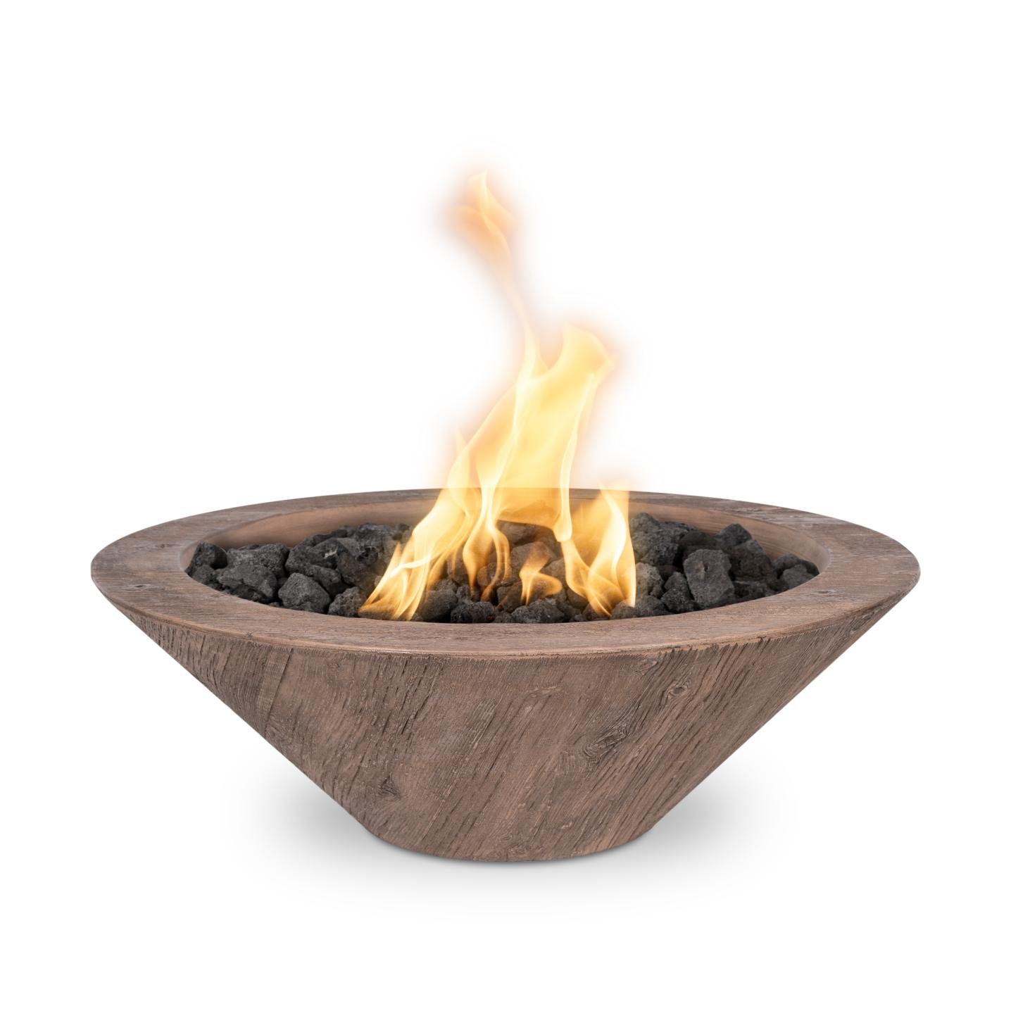 The Outdoor Plus Round Cazo Fire Bowl - Wood Grain GFRC Concrete 32-Inch - Backyard Ember