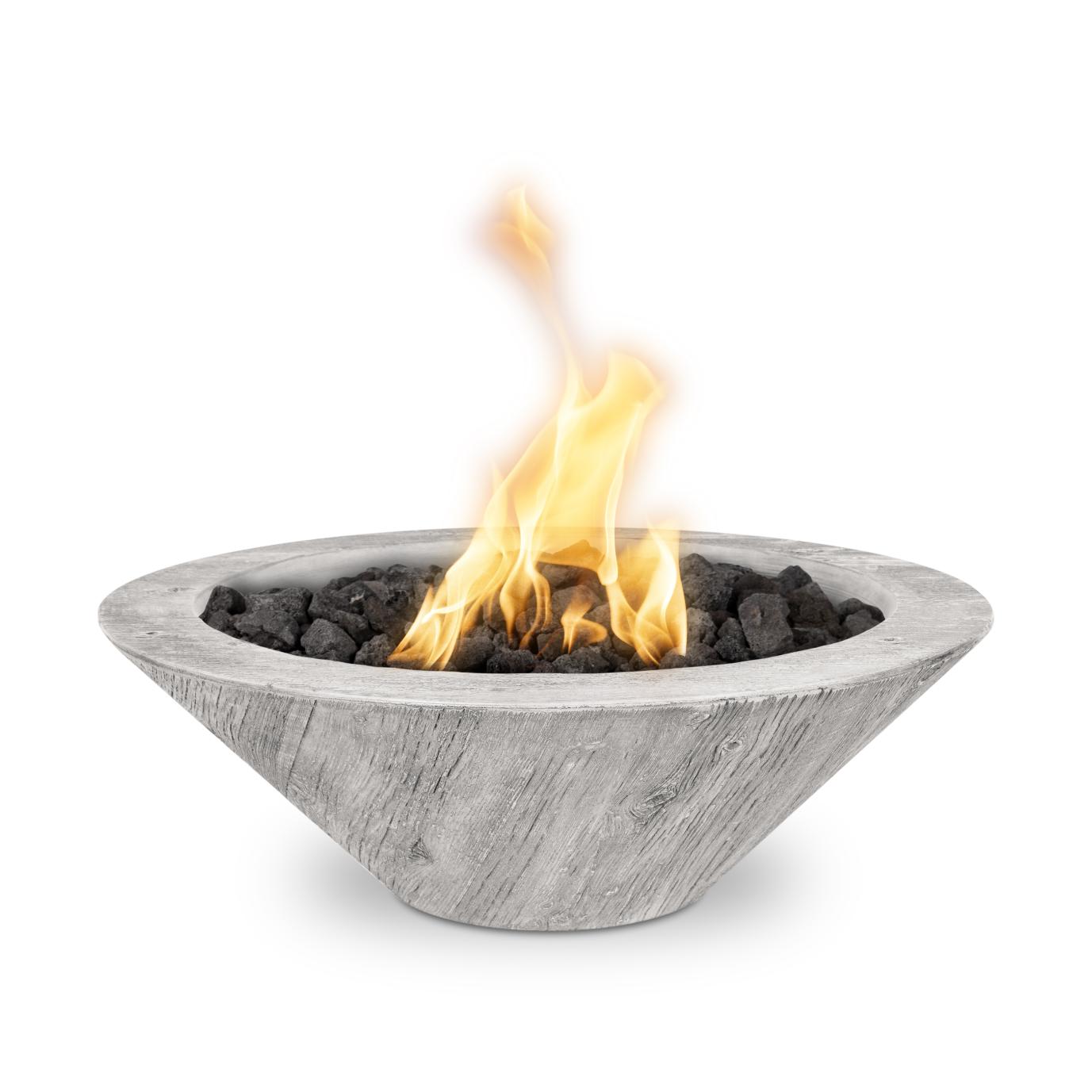 The Outdoor Plus Round Cazo Fire Bowl - Wood Grain GFRC Concrete 32-Inch - Backyard Ember