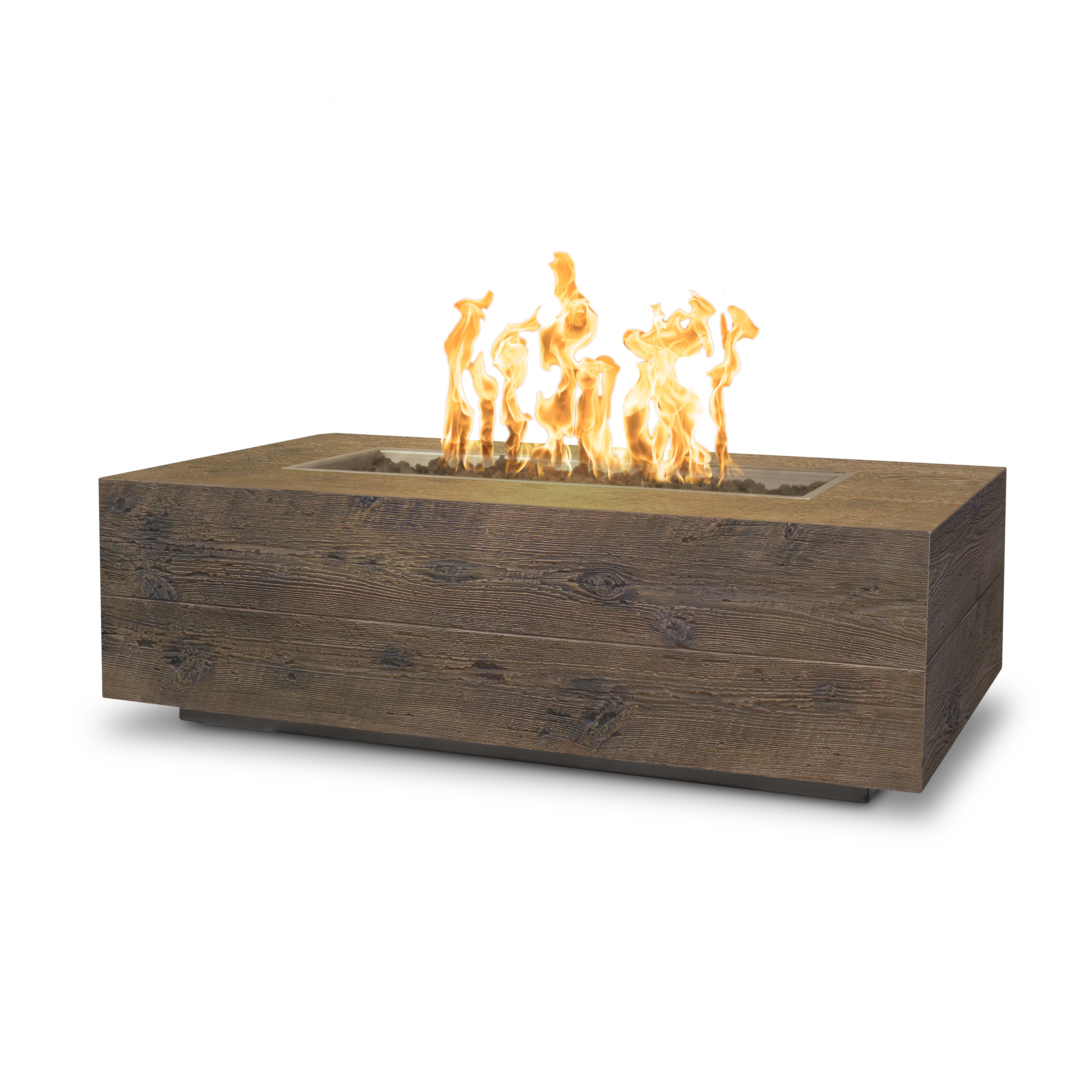 The Outdoor Plus Rectangular Coronado Fire Pit -  Wood Grain GFRC Concrete Fire Pit 96x28-Inch