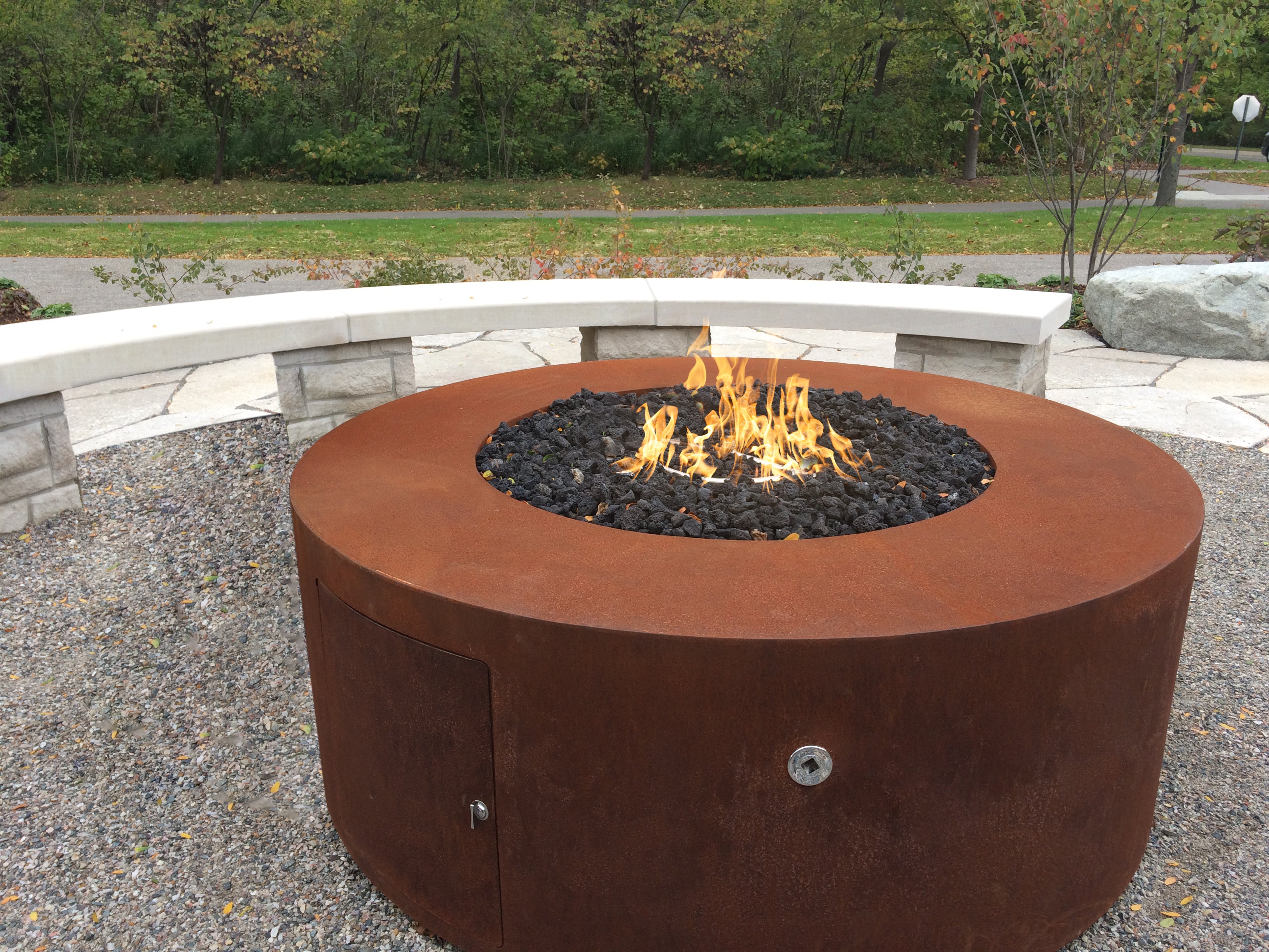 The Outdoor Plus Round Unity Fire Pit - 24-Inch Tall - Corten Steel 60-Inch - Backyard Ember